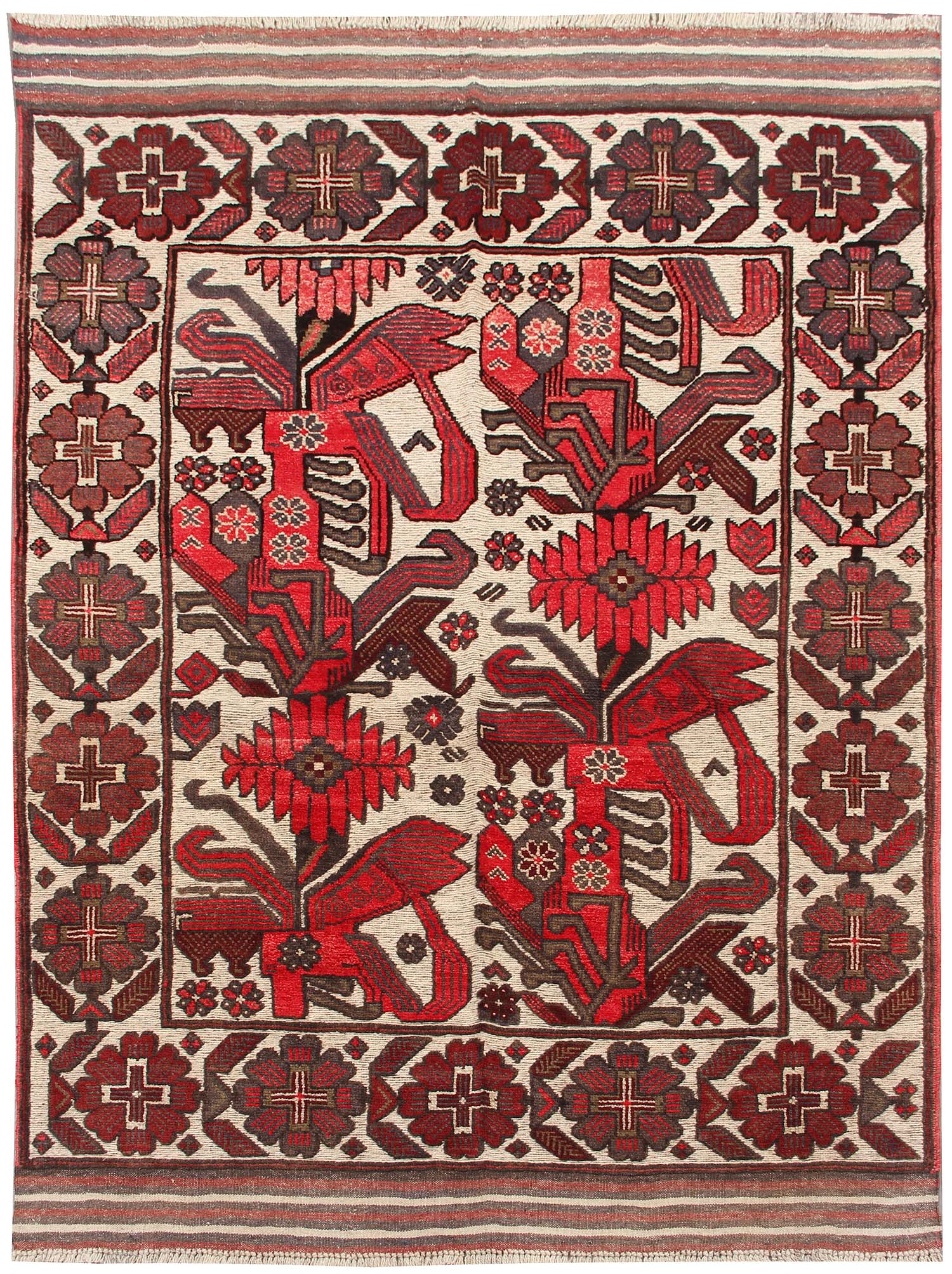 4' x 6' Ivory Handmade Berjista Afghan Rug Rectangular