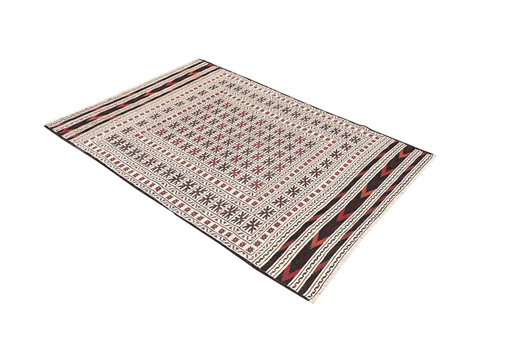 4' x 6' Ivory Handmade Pai Murgh Soumak Kilim Rug Rectangular