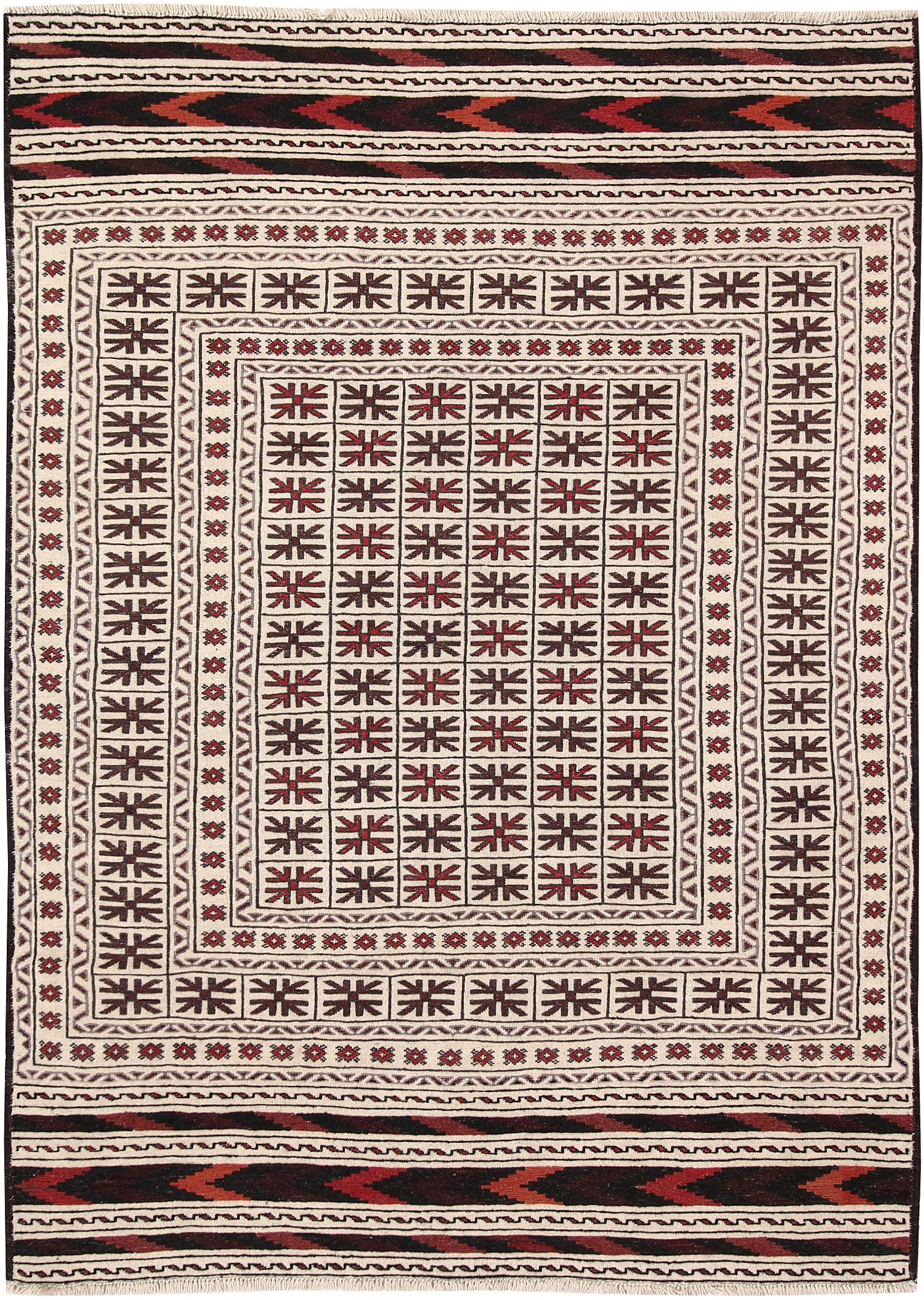4' x 6' Ivory Handmade Pai Murgh Soumak Kilim Rug Rectangular