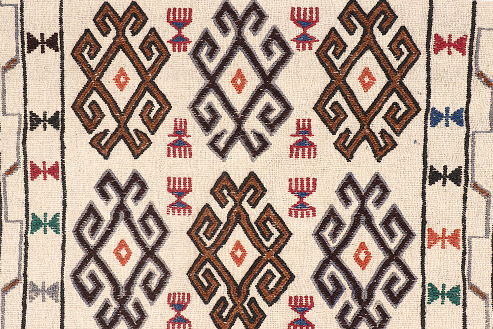 4' x 6' Ivory Handmade Pai Murgh Soumak Kilim Rug Rectangular