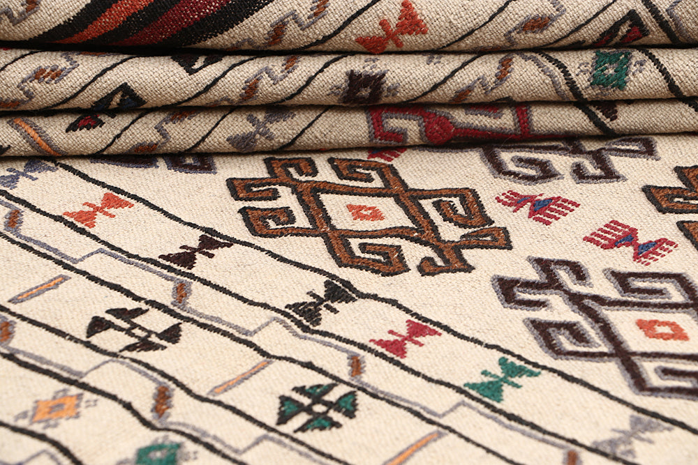 4' x 6' Ivory Handmade Pai Murgh Soumak Kilim Rug Rectangular