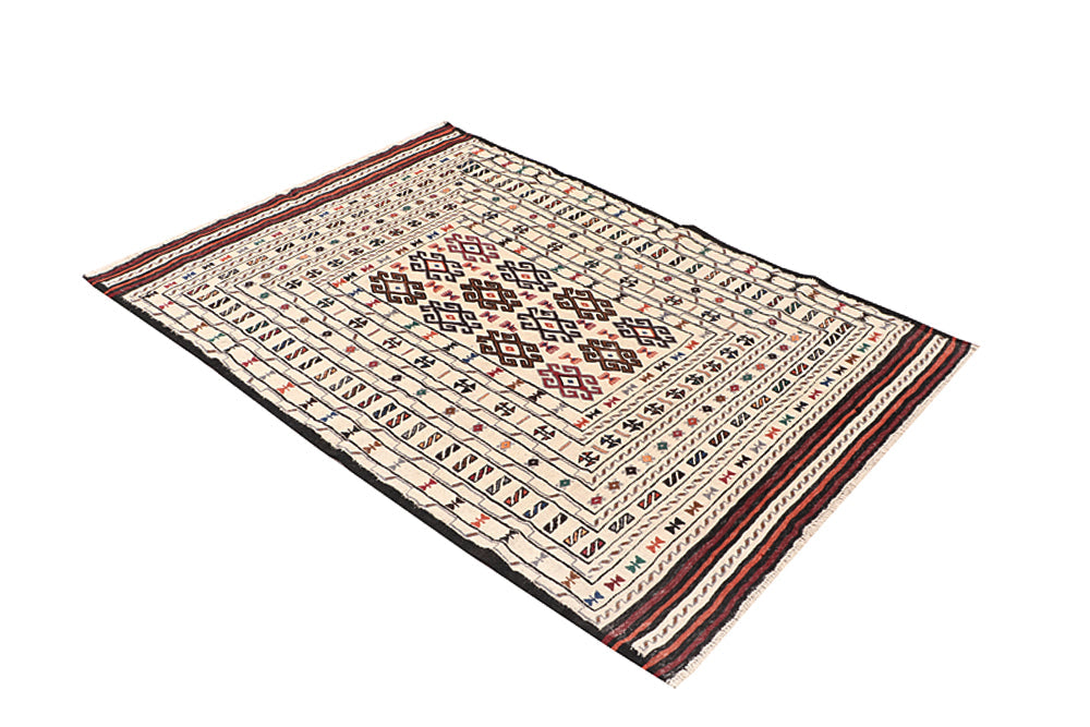 4' x 6' Ivory Handmade Pai Murgh Soumak Kilim Rug Rectangular