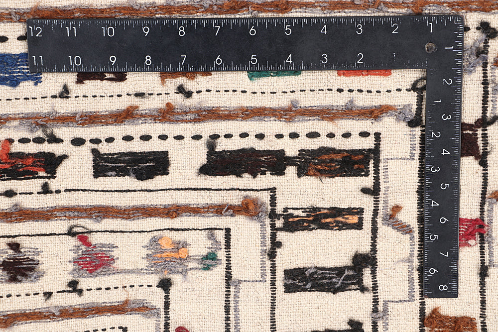 4' x 6' Ivory Handmade Pai Murgh Soumak Kilim Rug Rectangular
