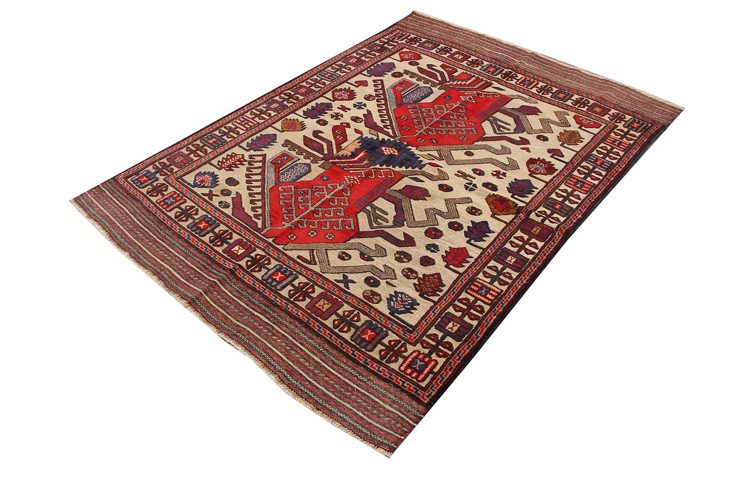 4' x 6' Ivory Handmade Berjista Afghan Rug Rectangular