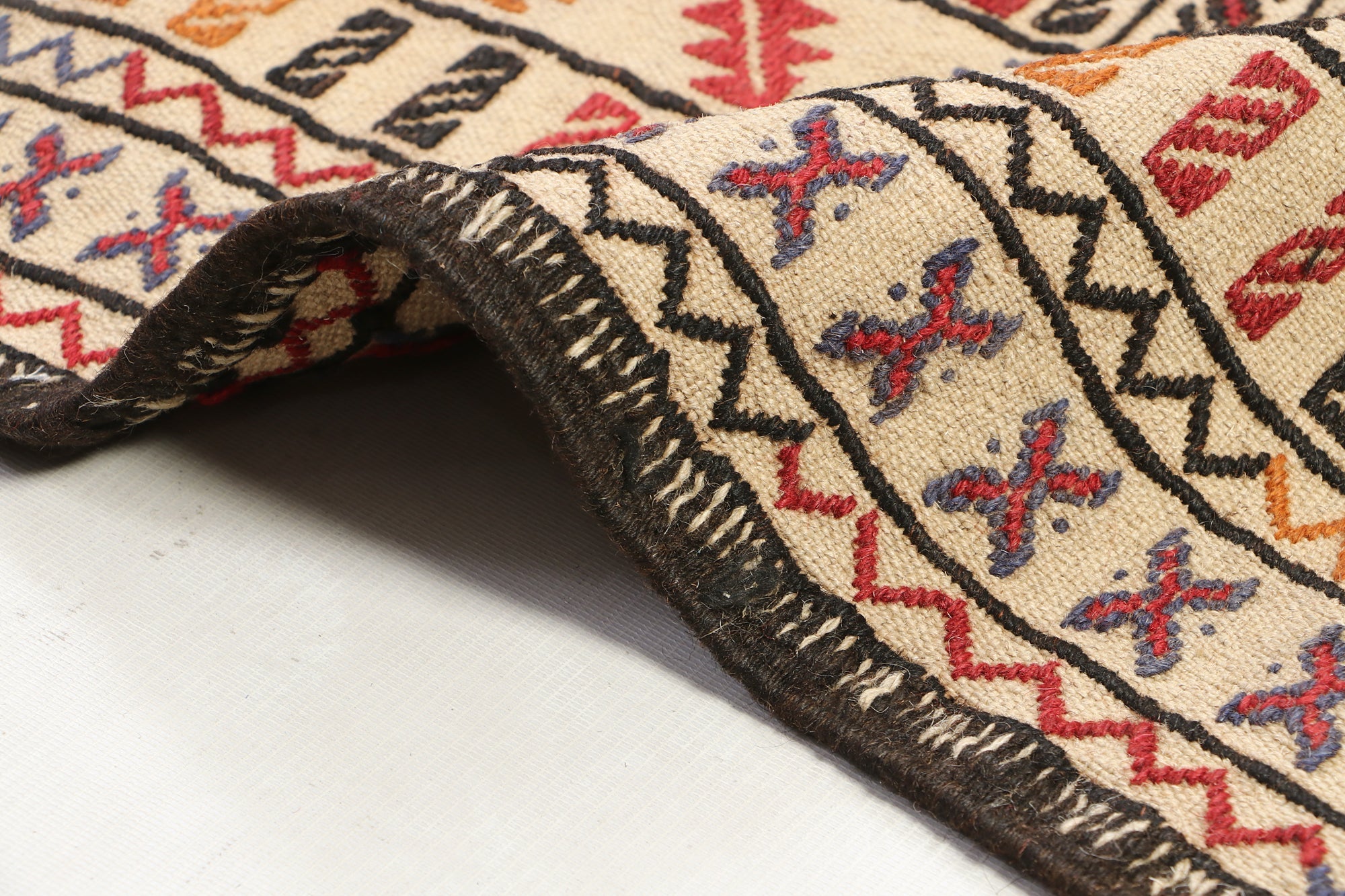 4' 6" x 6' 6 Ivory Handmade Pai Murgh Soumak Kilim Rug Rectangular