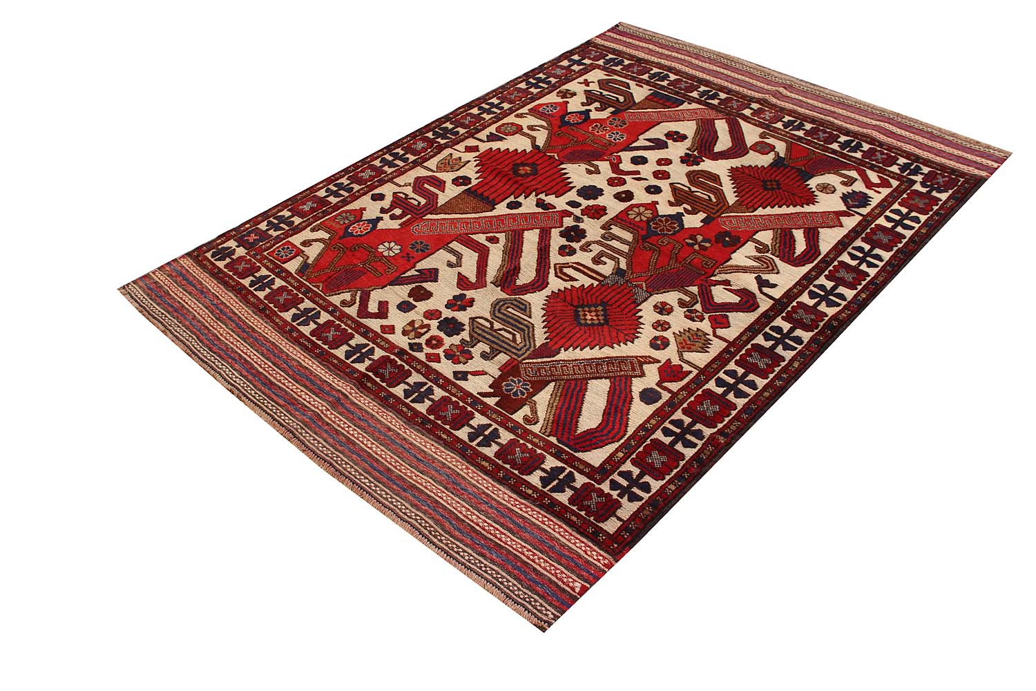 4' x 6' Ivory Handmade Berjista Afghan Rug Rectangular