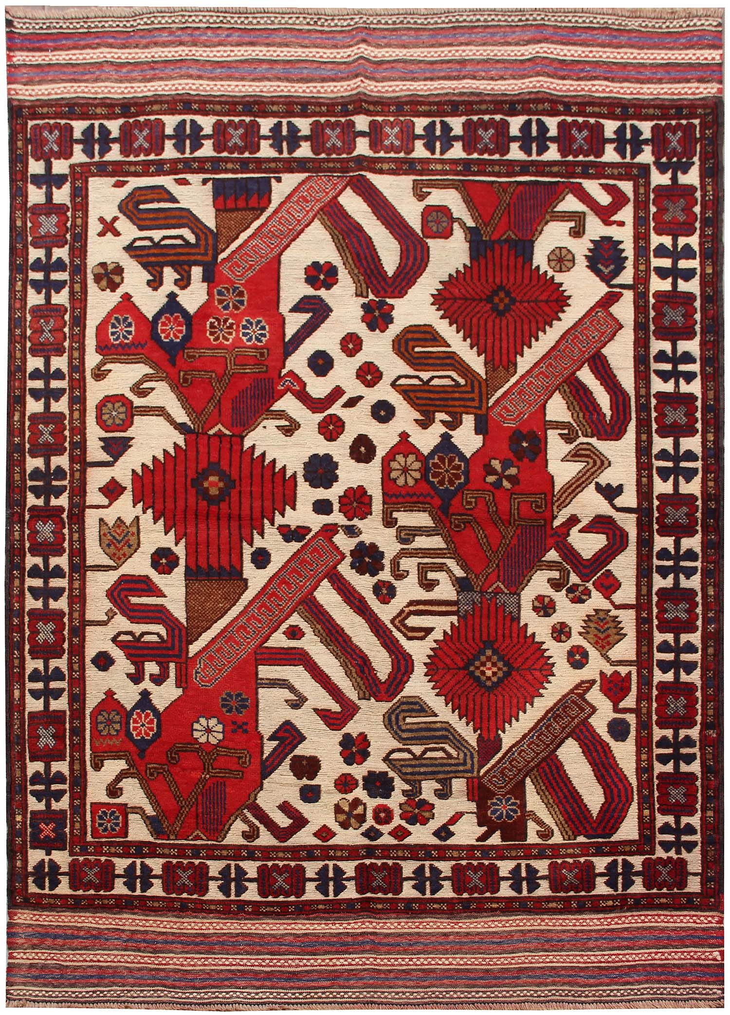 4' x 6' Ivory Handmade Berjista Afghan Rug Rectangular