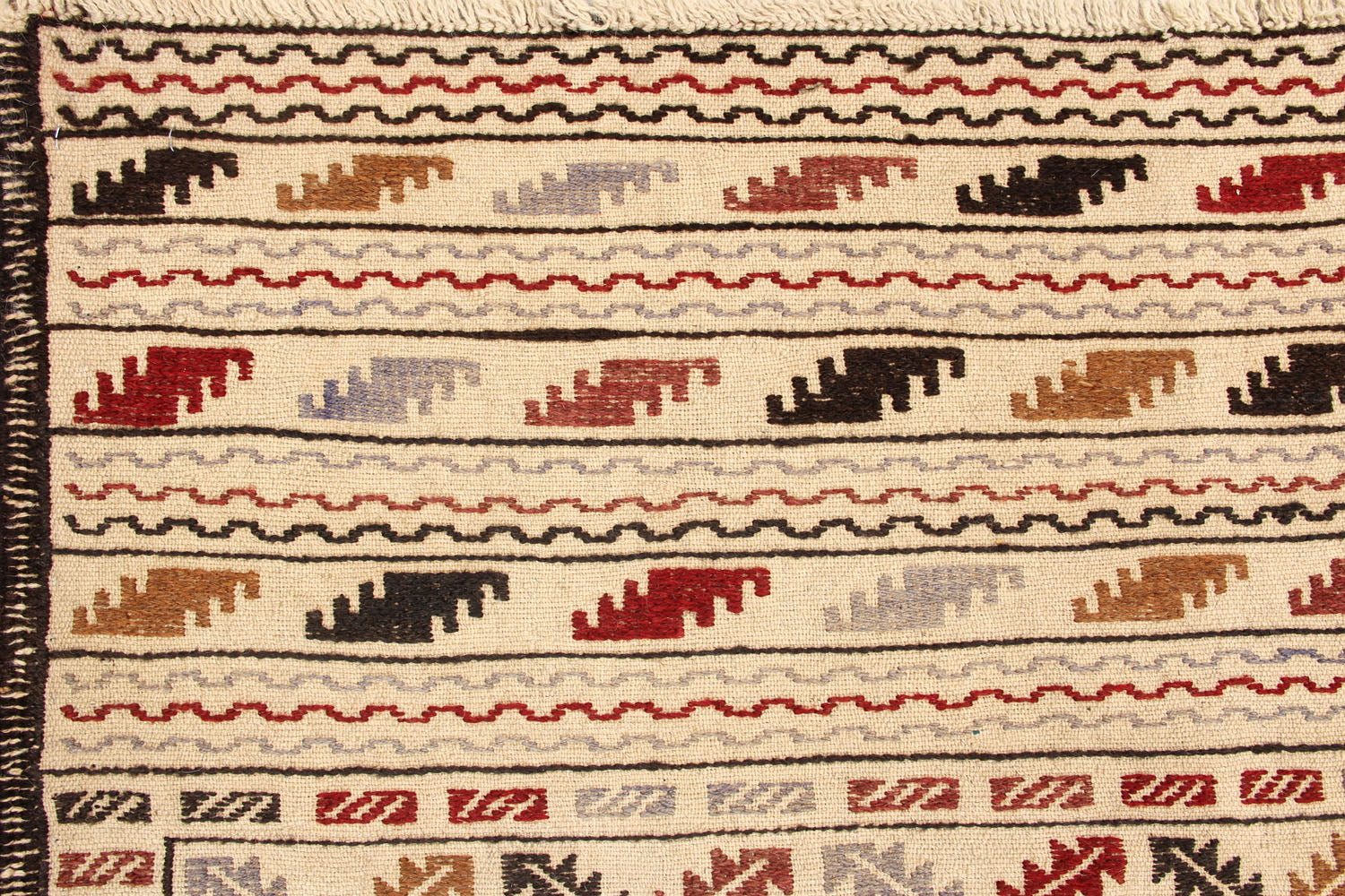 4' x 6' Ivory Handmade Pai Murgh Soumak Kilim Rug Rectangular