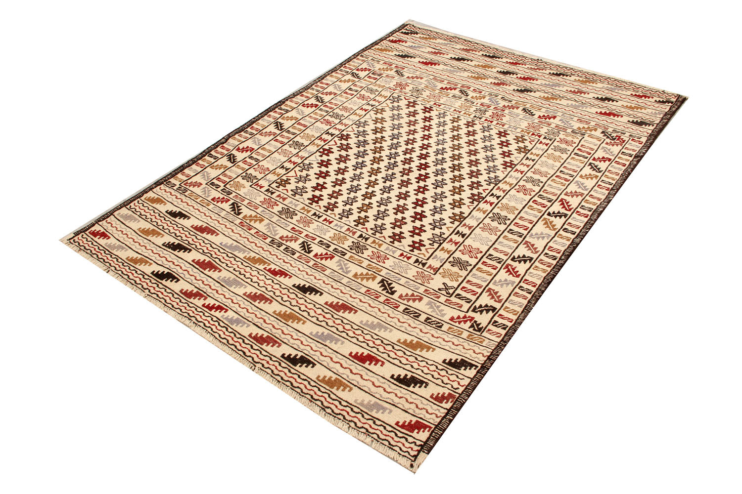 4' x 6' Ivory Handmade Pai Murgh Soumak Kilim Rug Rectangular
