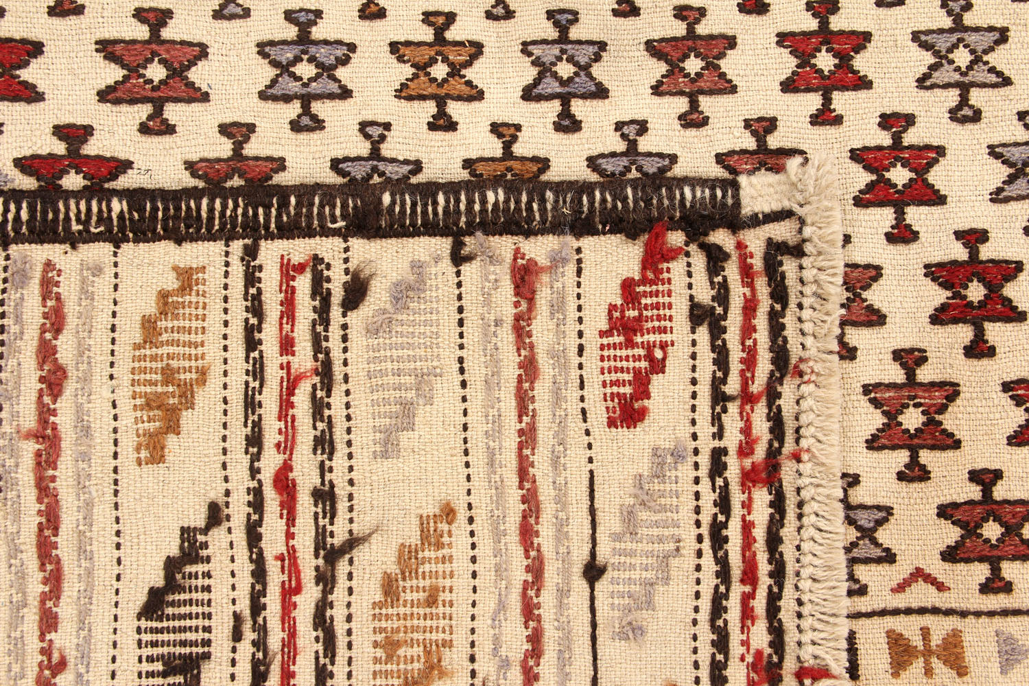 4' x 6' Ivory Handmade Pai Murgh Soumak Kilim Rug Rectangular