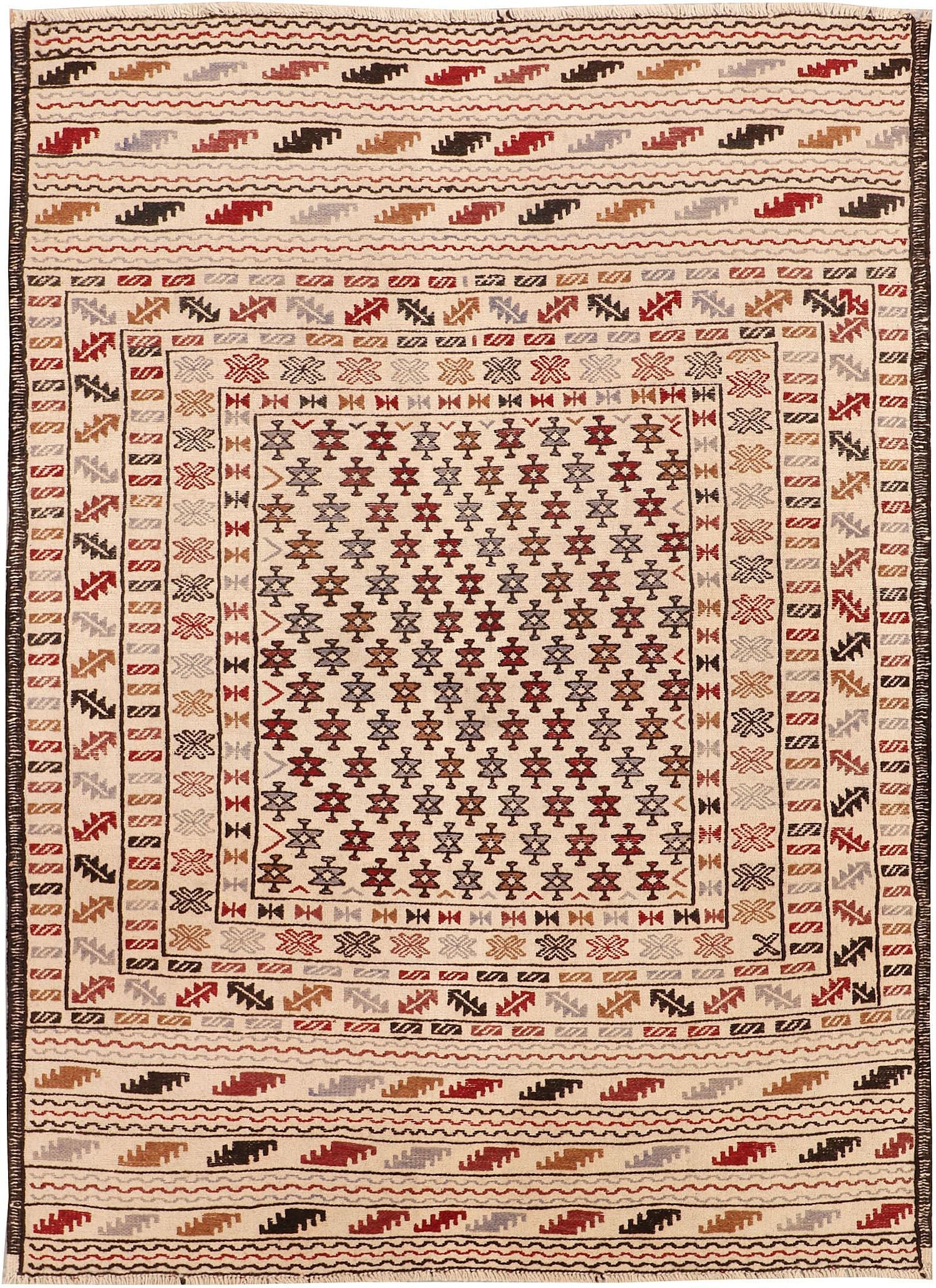 4' x 6' Ivory Handmade Pai Murgh Soumak Kilim Rug Rectangular