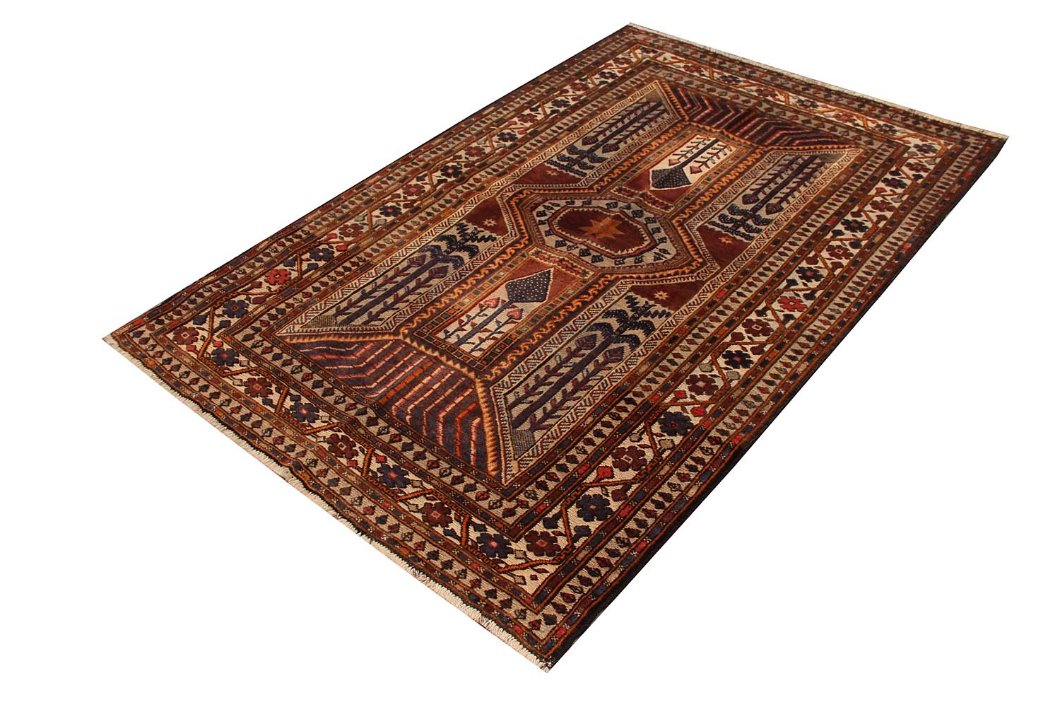 4' x 6' Brown Handmade Berjista Afghan Rug Rectangular