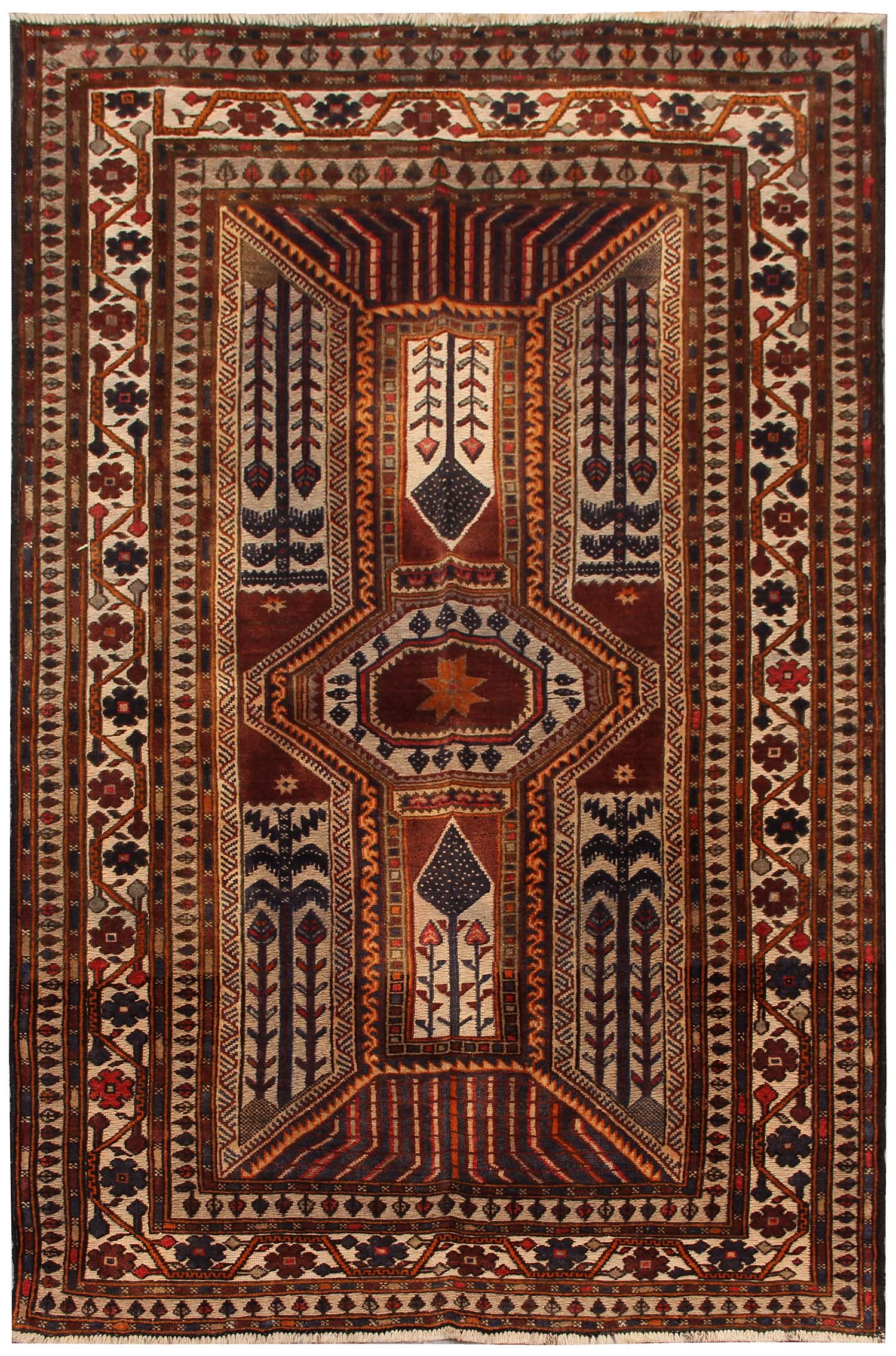 4' x 6' Brown Handmade Berjista Afghan Rug Rectangular