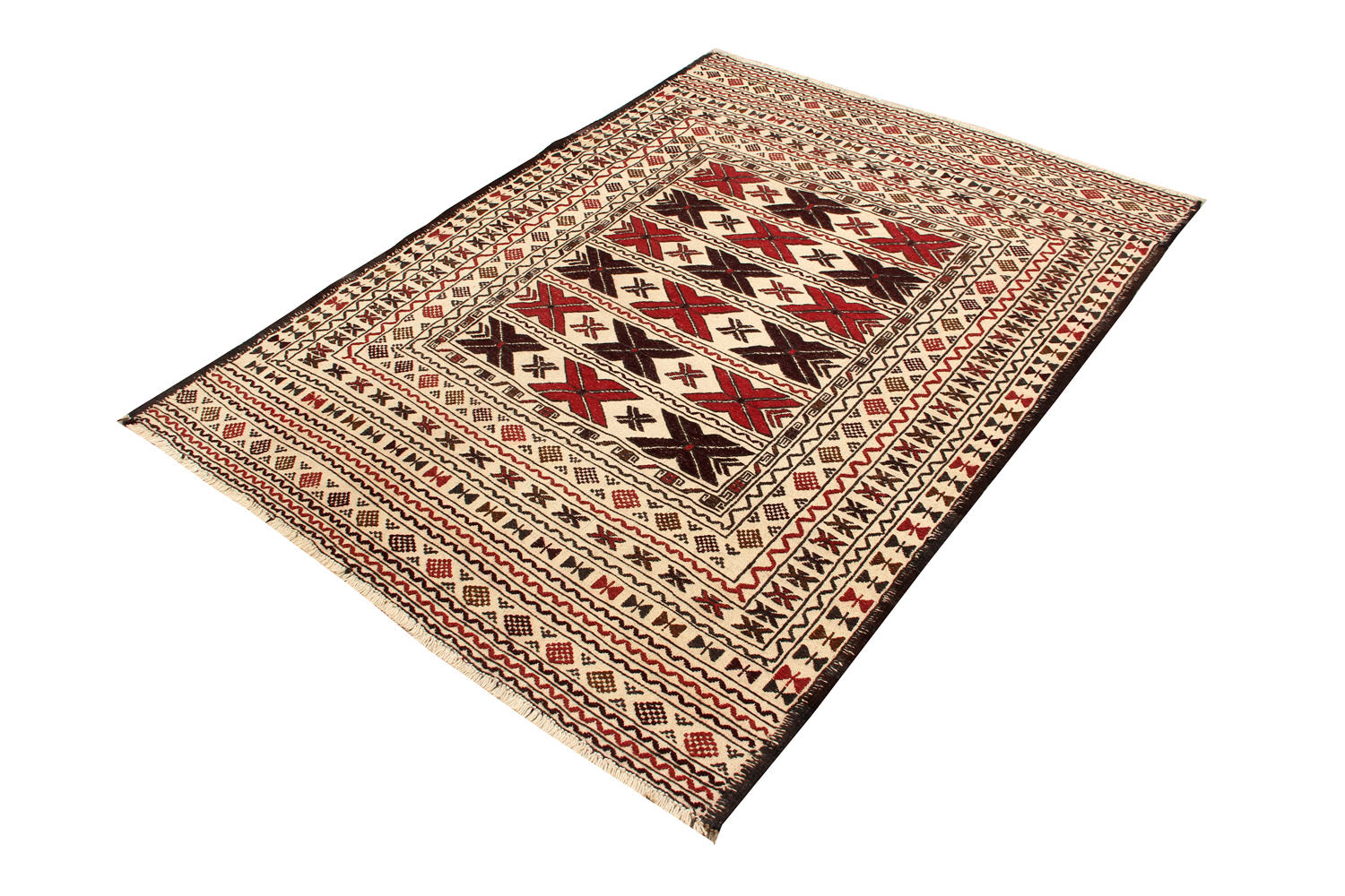 4' x 6' Ivory Handmade Pai Murgh Soumak Kilim Rug Rectangular