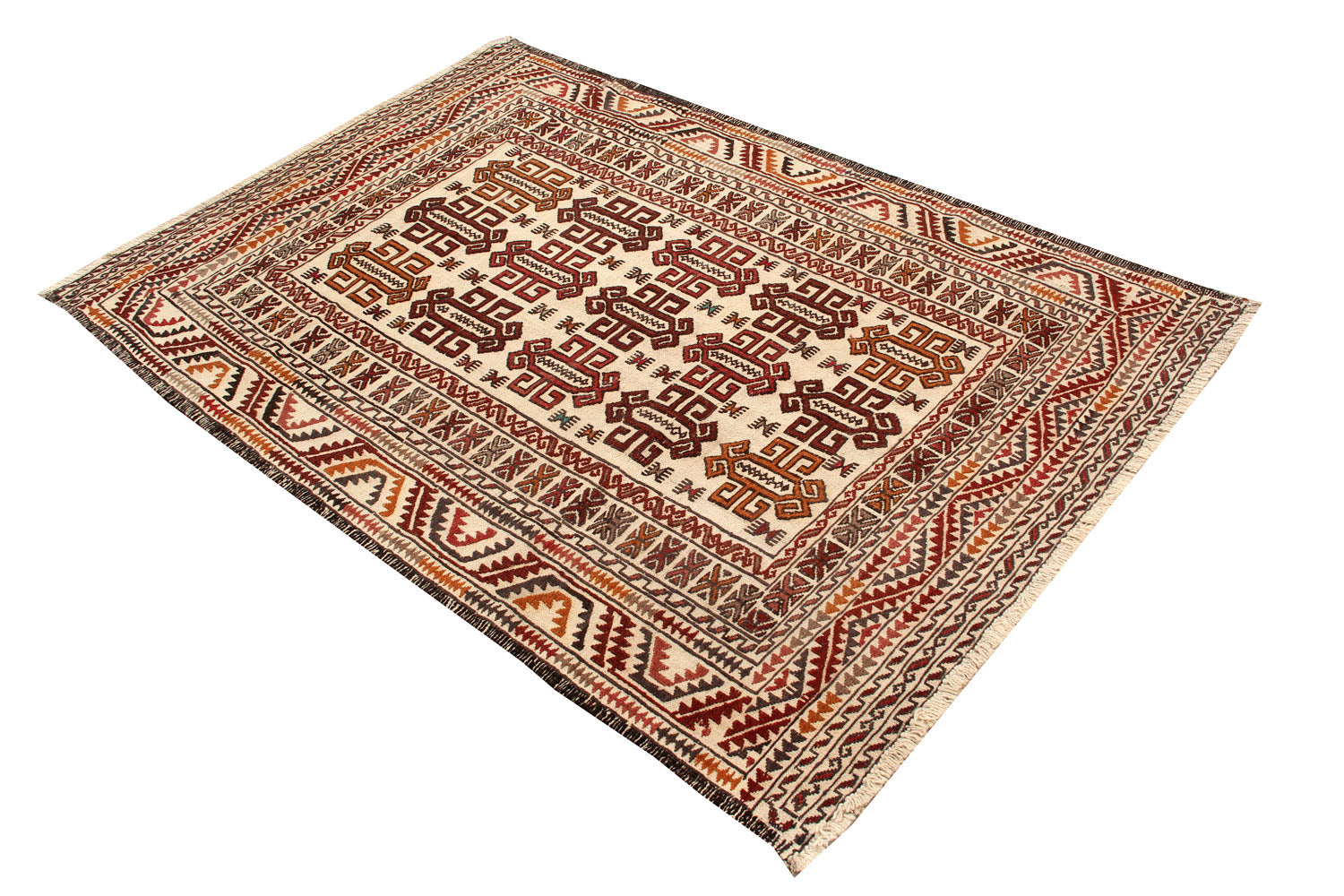 4' x 6' Ivory Handmade Pai Murgh Soumak Kilim Rug Rectangular