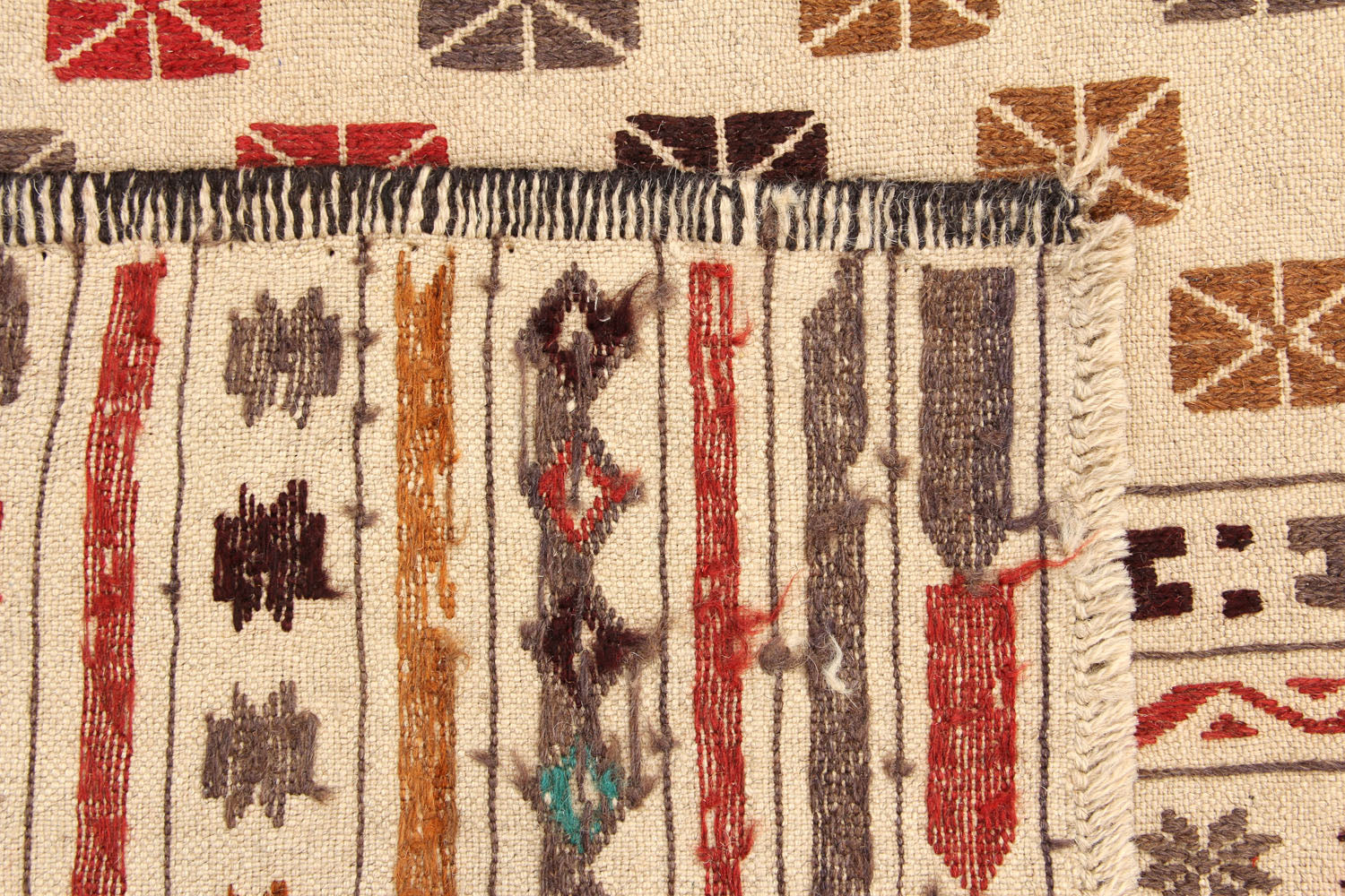 4' 6" x 6' 6 Ivory Handmade Pai Murgh Soumak Kilim Rug Rectangular