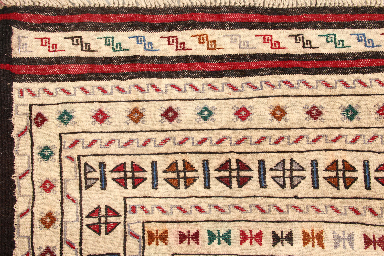 4' 6" x 6' 6 Ivory Handmade Pai Murgh Soumak Kilim Rug Rectangular