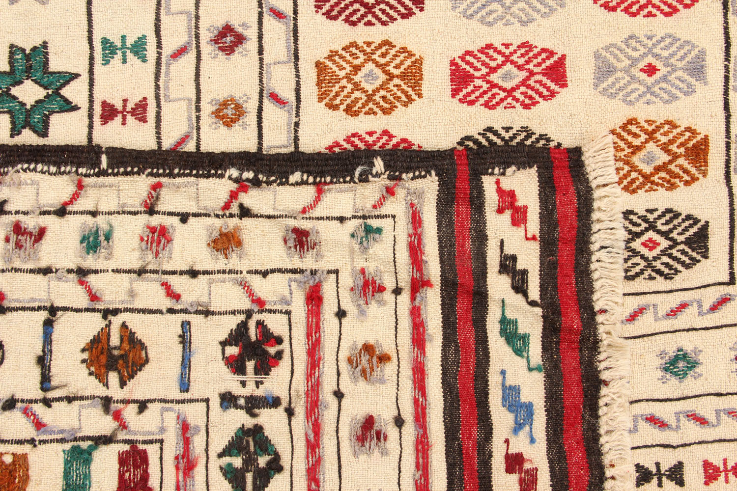 4' 6" x 6' 6 Ivory Handmade Pai Murgh Soumak Kilim Rug Rectangular