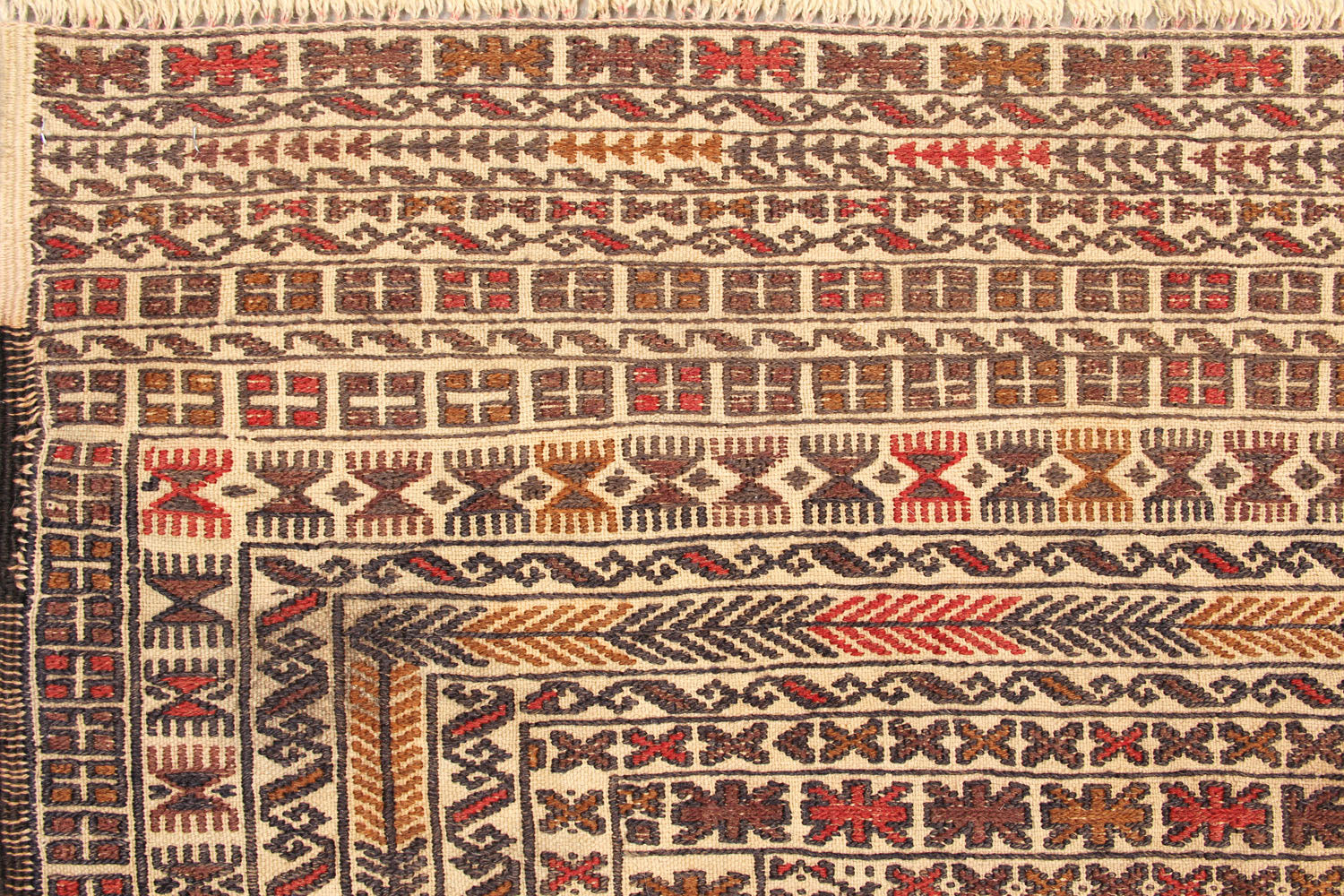 4' 6" x 6' 6 Ivory Handmade Pai Murgh Soumak Kilim Rug Rectangular