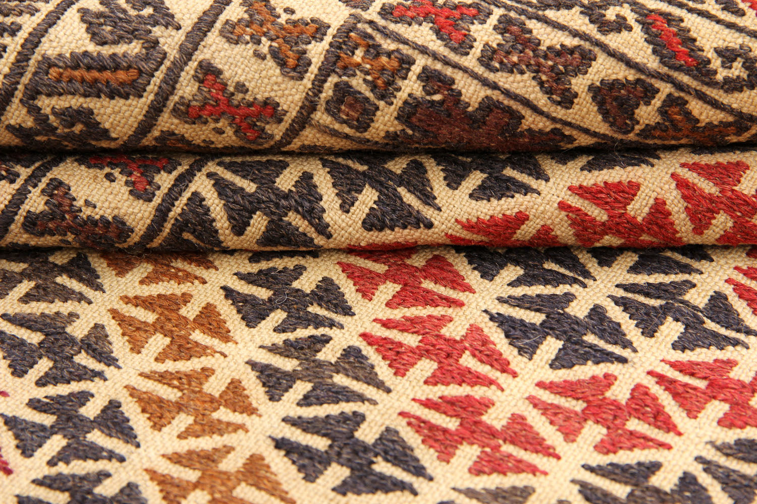 4' 6" x 6' 6 Ivory Handmade Pai Murgh Soumak Kilim Rug Rectangular