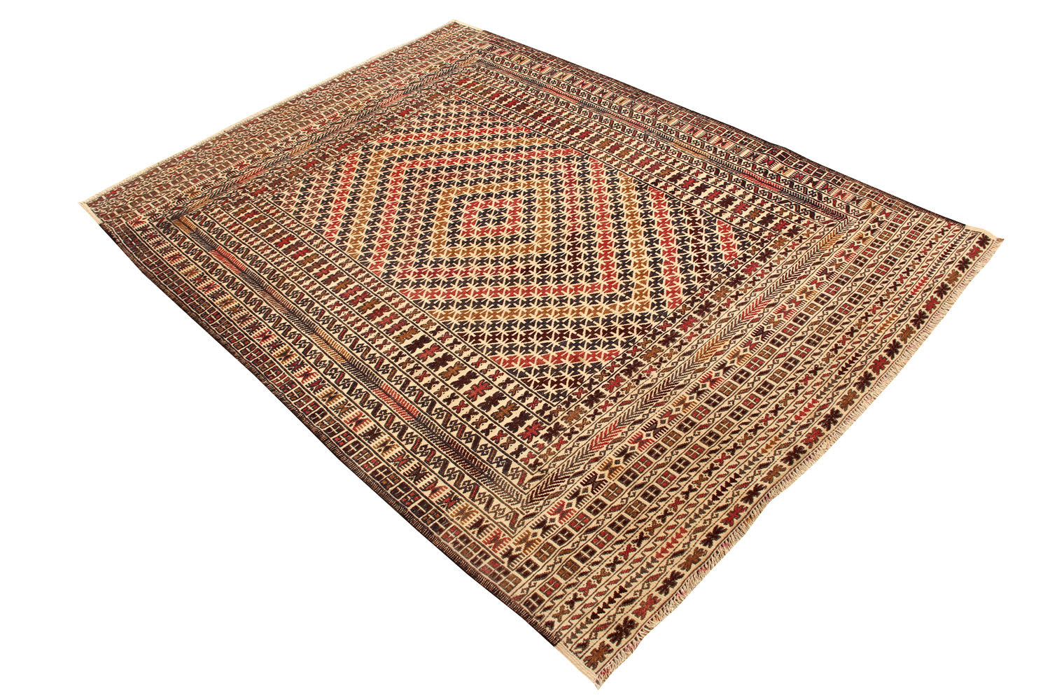 4' 6" x 6' 6 Ivory Handmade Pai Murgh Soumak Kilim Rug Rectangular