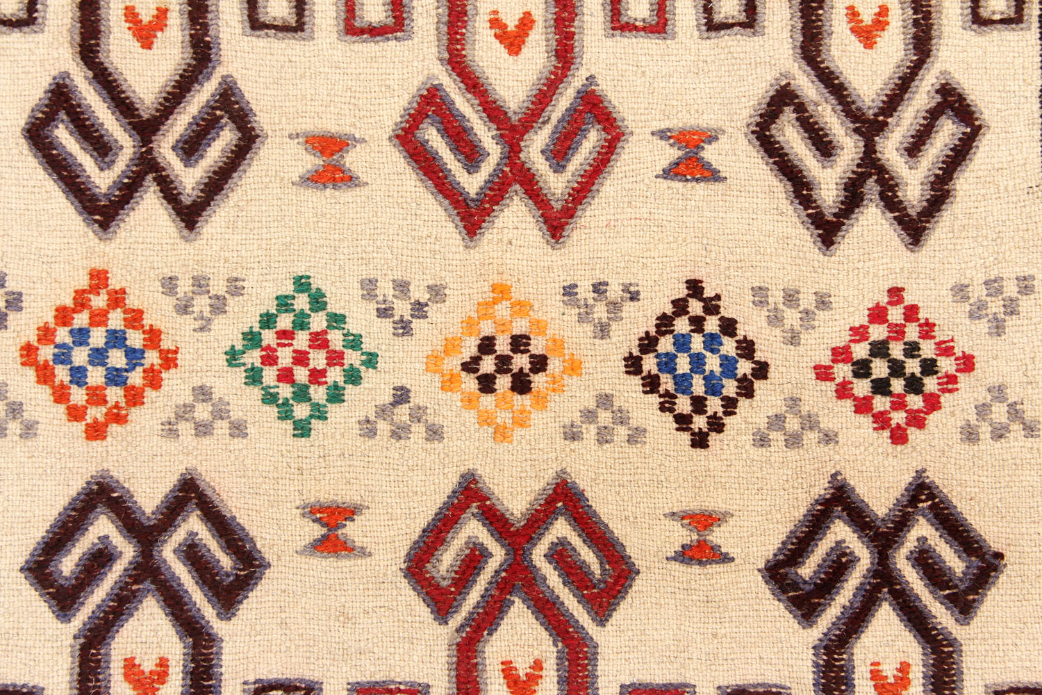 4' 6" x 6' 6 Ivory Handmade Pai Murgh Soumak Kilim Rug Rectangular