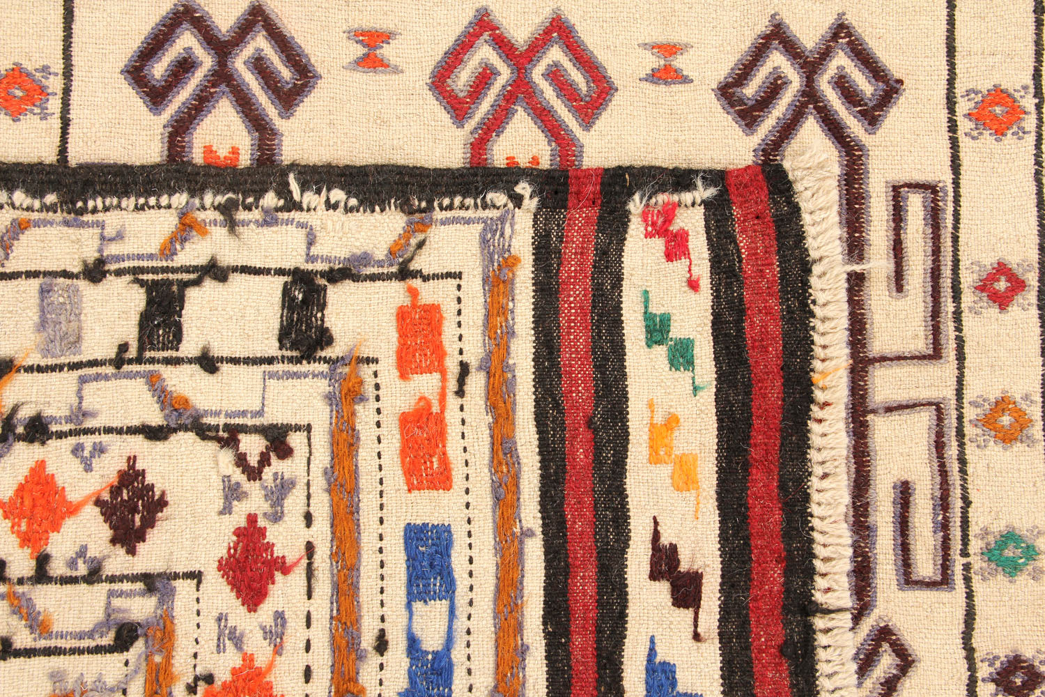 4' 6" x 6' 6 Ivory Handmade Pai Murgh Soumak Kilim Rug Rectangular
