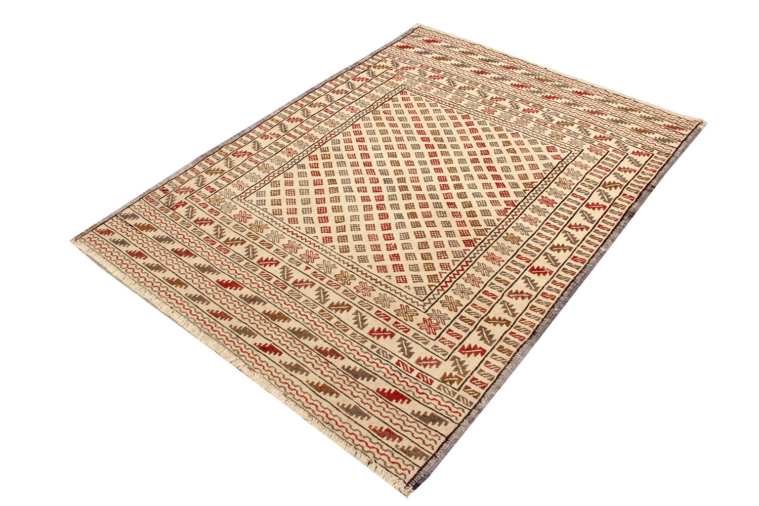 4' x 6' Ivory Handmade Pai Murgh Soumak Kilim Rug Rectangular