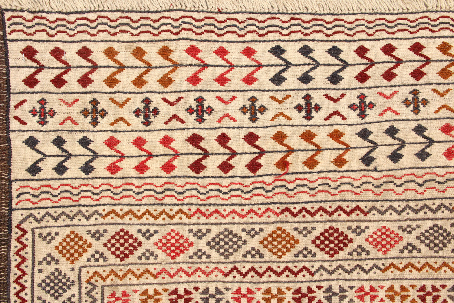 4' 6" x 6' 6 Ivory Handmade Pai Murgh Soumak Kilim Rug Rectangular
