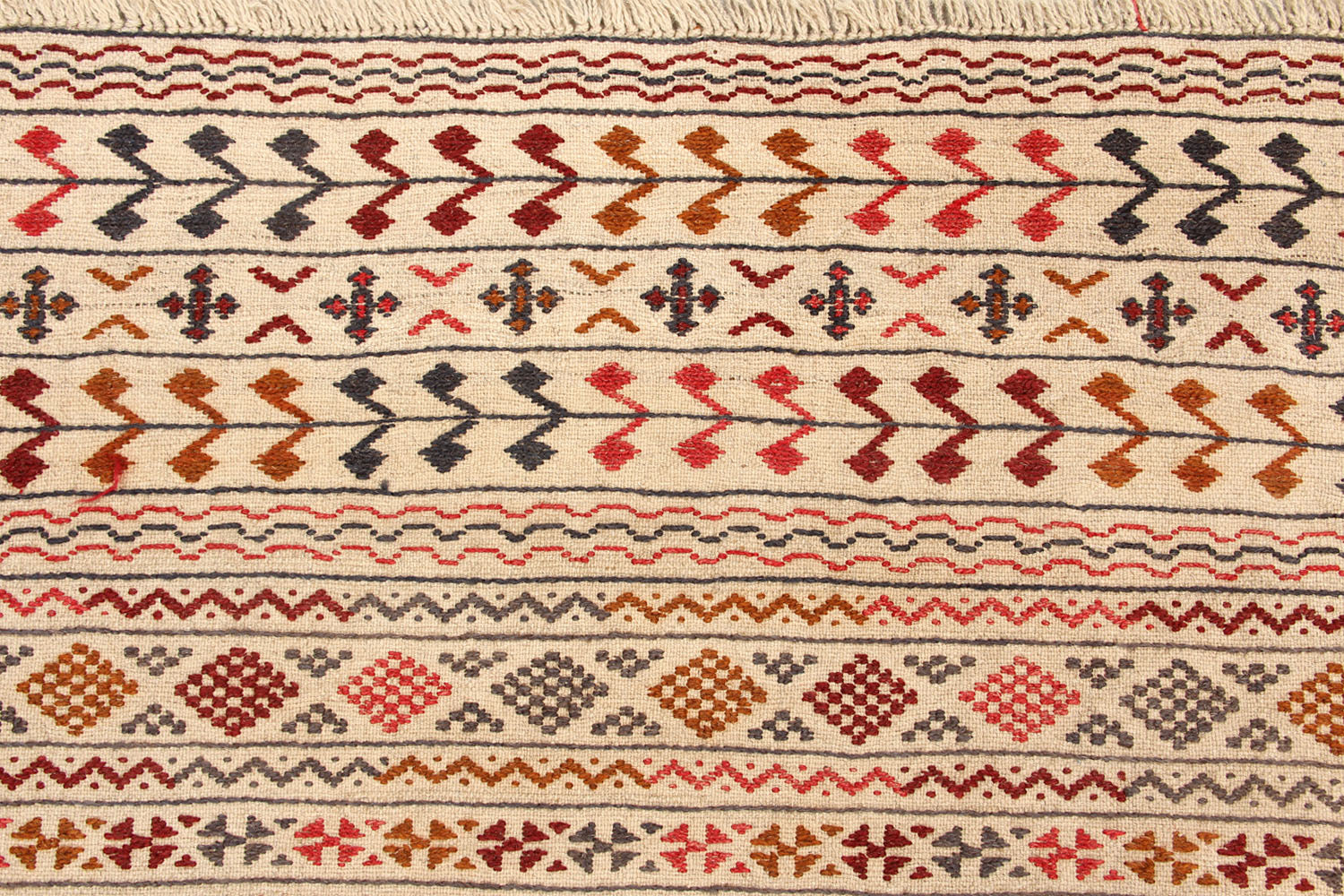 4' 6" x 6' 6 Ivory Handmade Pai Murgh Soumak Kilim Rug Rectangular