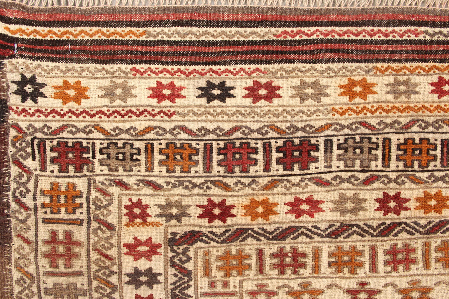 4' 6" x 6' 6 Ivory Handmade Pai Murgh Soumak Kilim Rug Rectangular