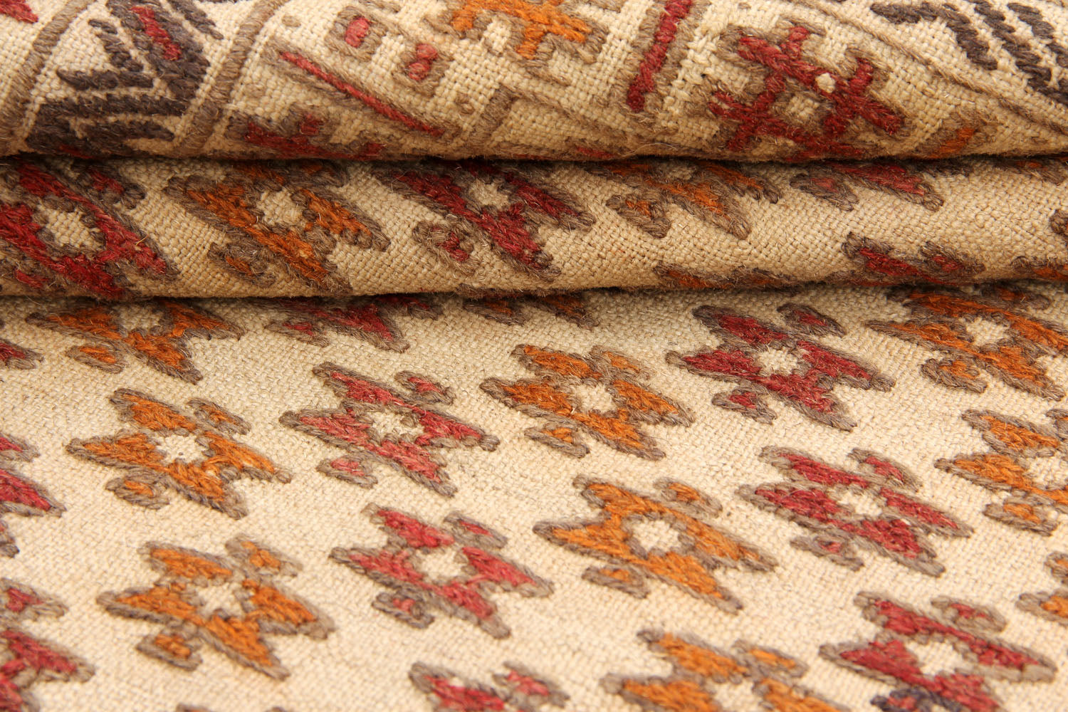4' 6" x 6' 6 Ivory Handmade Pai Murgh Soumak Kilim Rug Rectangular
