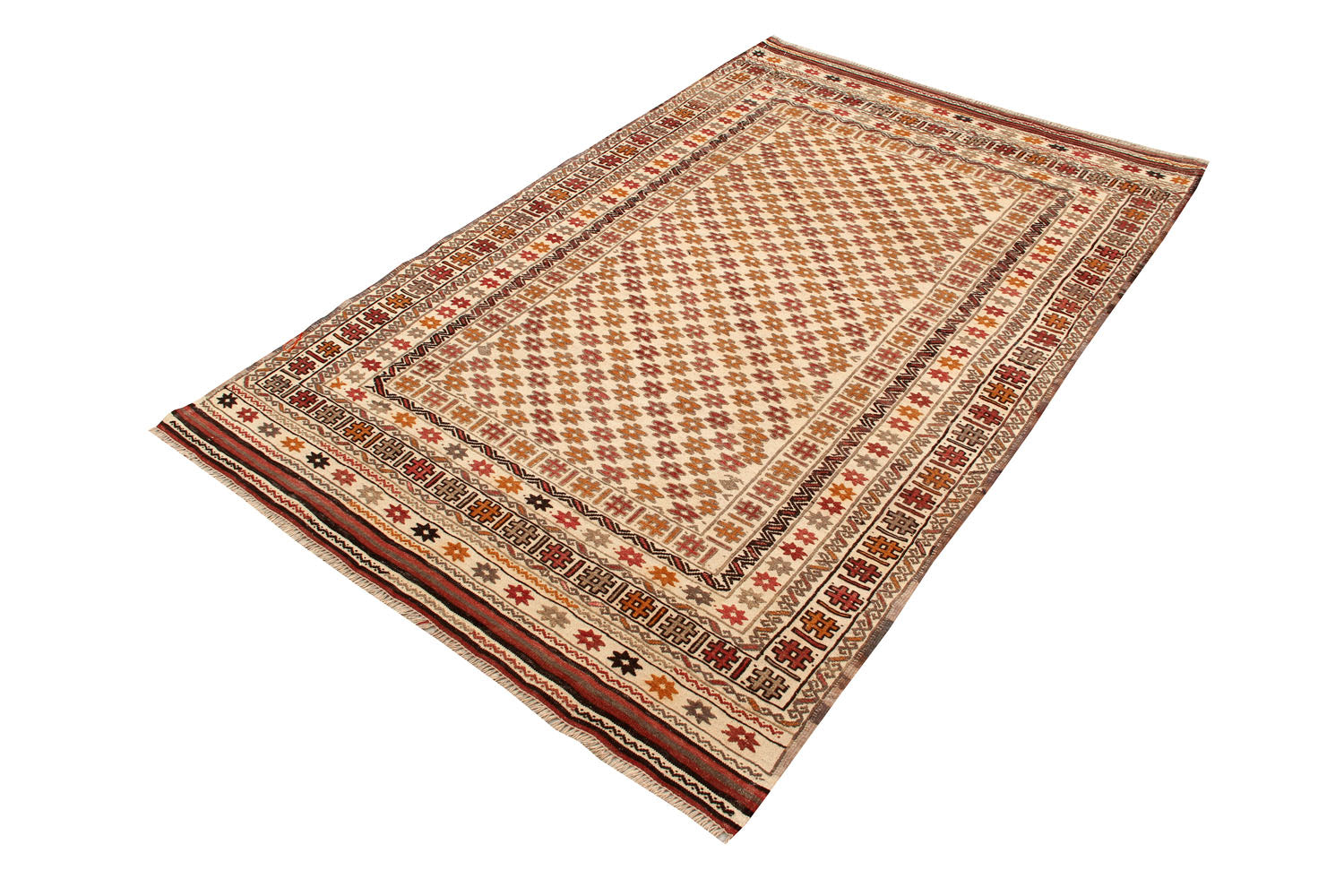 4' 6" x 6' 6 Ivory Handmade Pai Murgh Soumak Kilim Rug Rectangular