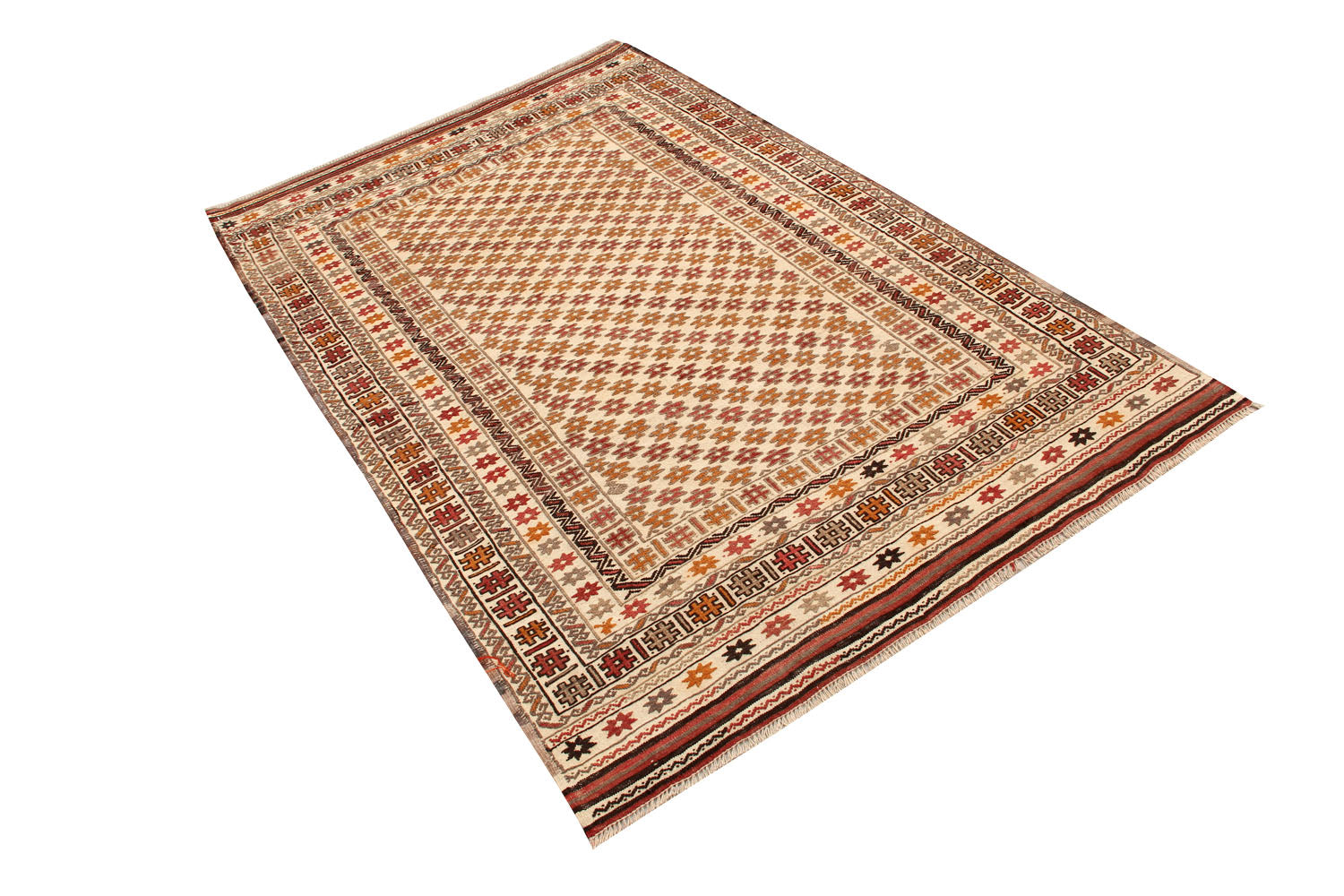 4' 6" x 6' 6 Ivory Handmade Pai Murgh Soumak Kilim Rug Rectangular