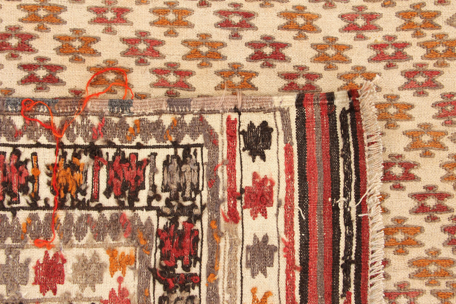 4' 6" x 6' 6 Ivory Handmade Pai Murgh Soumak Kilim Rug Rectangular