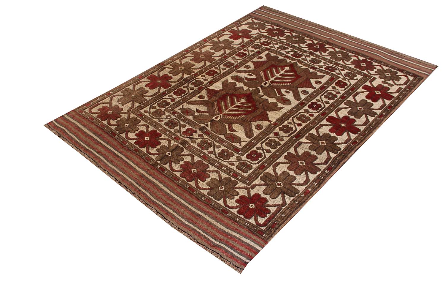 4' x 6' Daar Cheeni Handmade Berjista Afghan Rug Rectangular