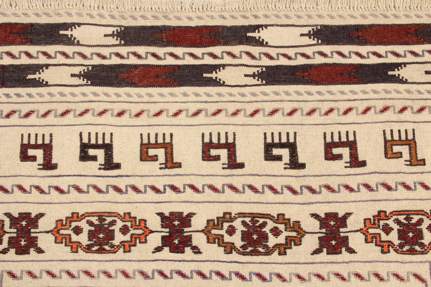 4' 6" x 6' 6 Ivory Handmade Pai Murgh Soumak Kilim Rug Rectangular
