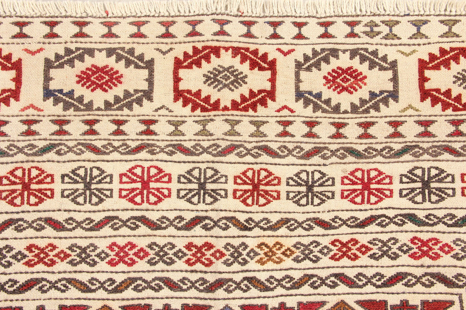 4' 6" x 6' 6 Ivory Handmade Pai Murgh Soumak Kilim Rug Rectangular