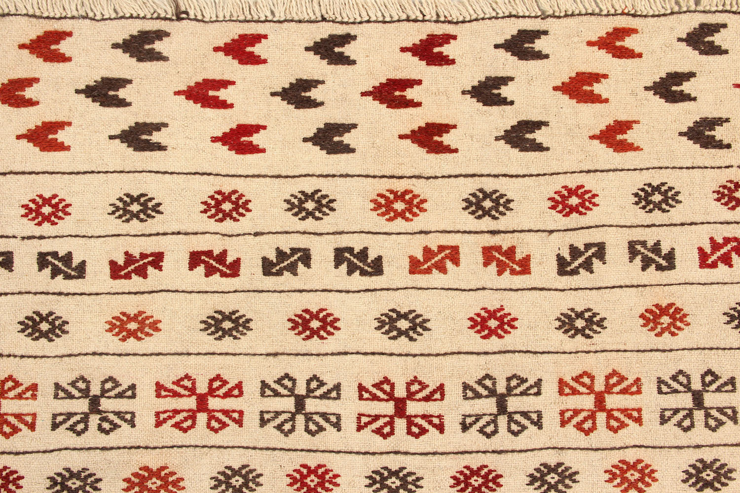 4' 6" x 6' 6 Ivory Handmade Pai Murgh Soumak Kilim Rug Rectangular