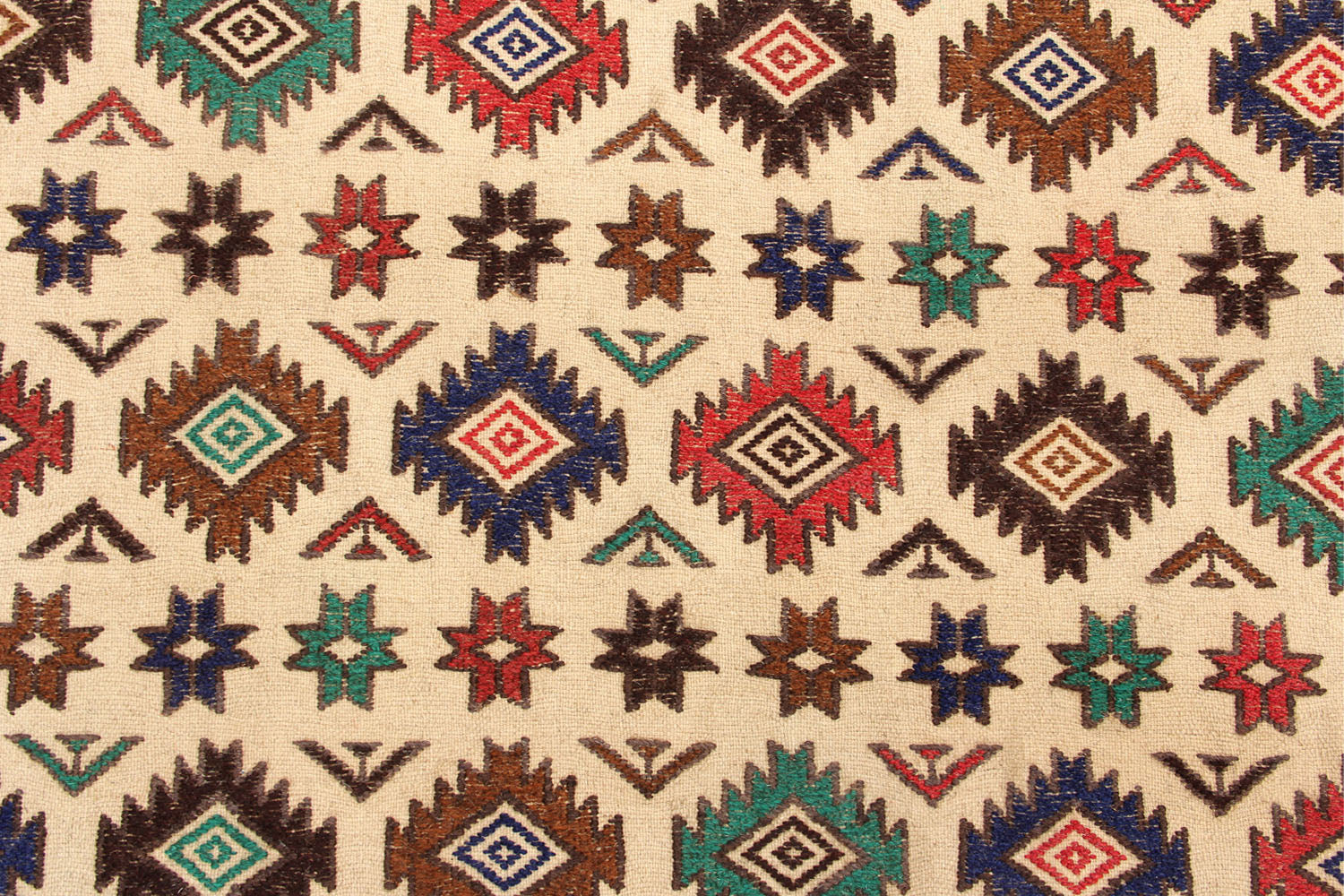 4' 6" x 6' 6 Ivory Handmade Pai Murgh Soumak Kilim Rug Rectangular