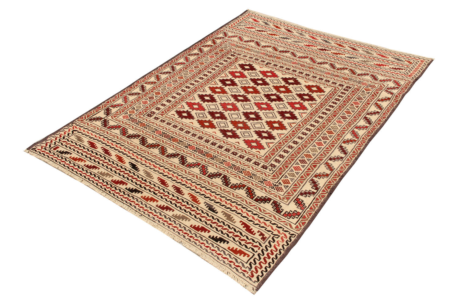 4' x 6' Ivory Handmade Pai Murgh Soumak Kilim Rug Rectangular