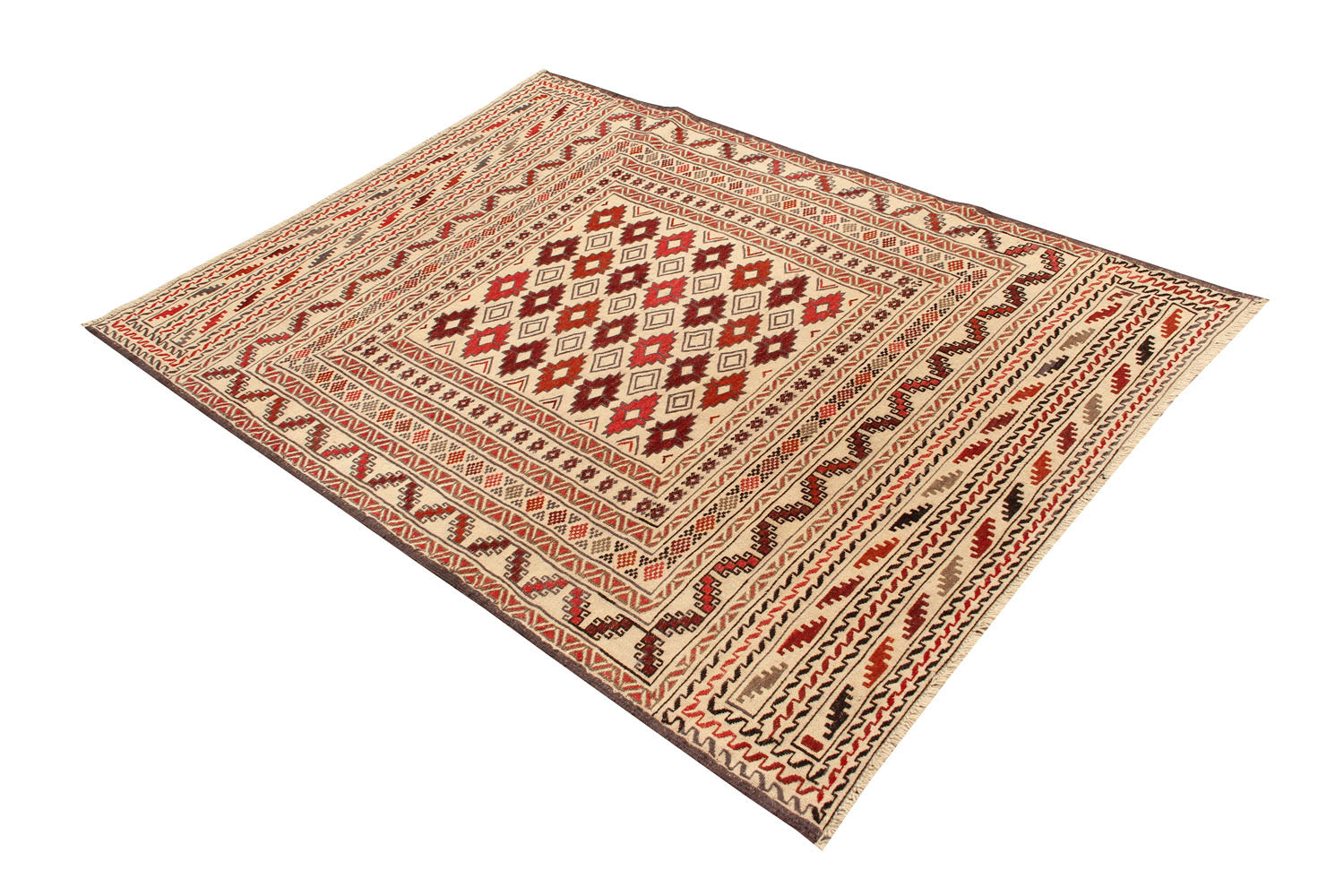 4' x 6' Ivory Handmade Pai Murgh Soumak Kilim Rug Rectangular