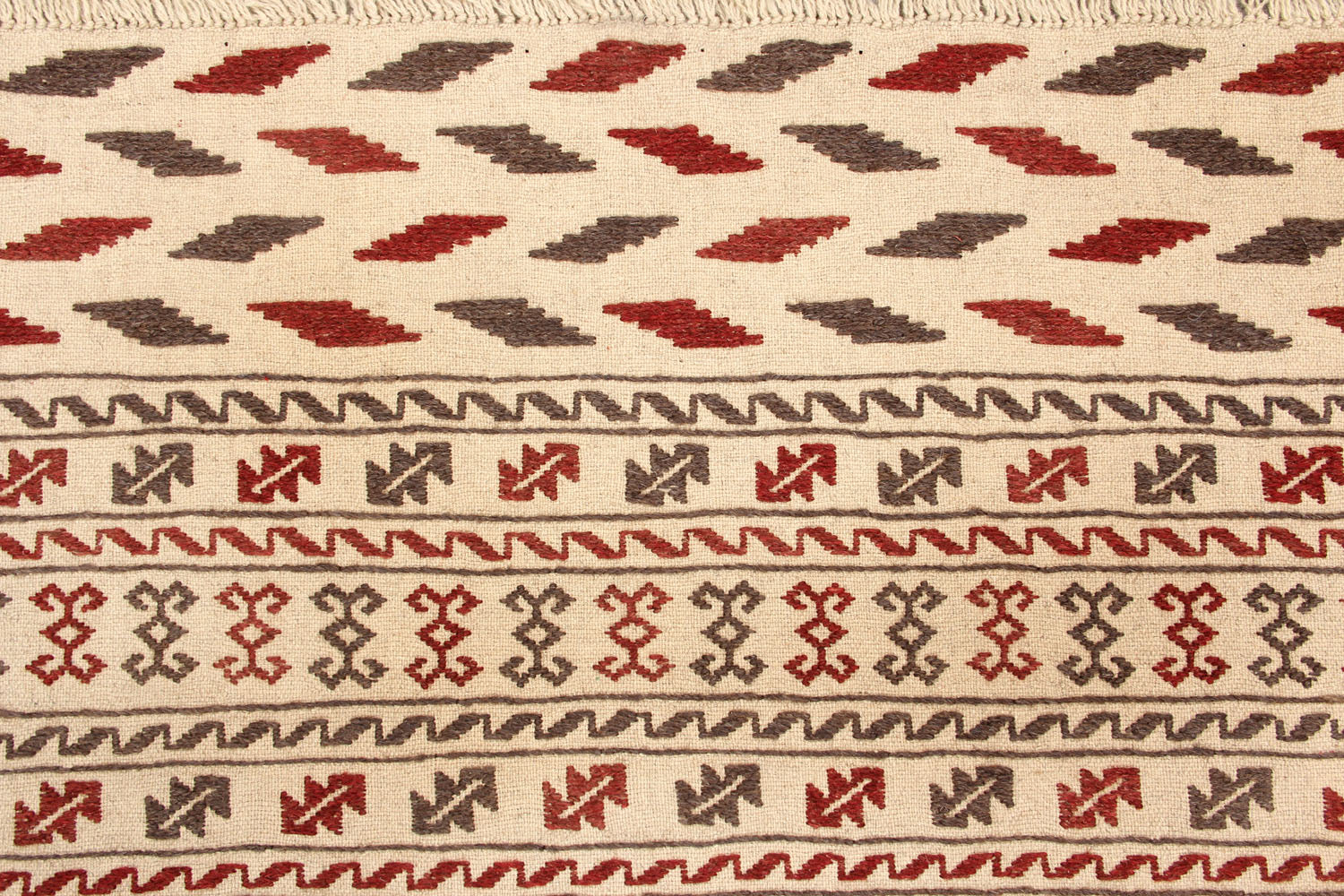 4' 6" x 6' 6 Ivory Handmade Pai Murgh Soumak Kilim Rug Rectangular