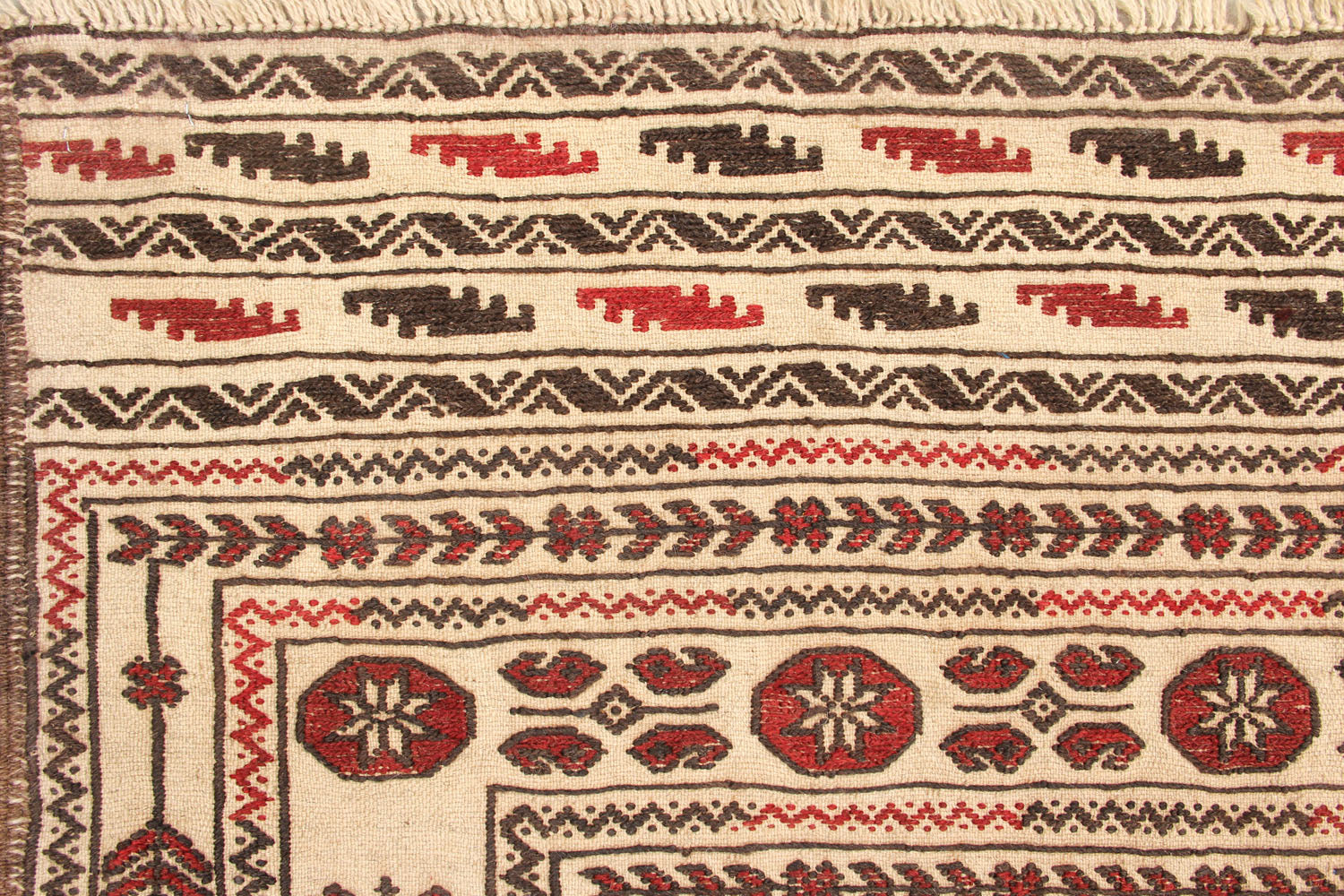 4' 6" x 6' 6 Ivory Handmade Pai Murgh Soumak Kilim Rug Rectangular