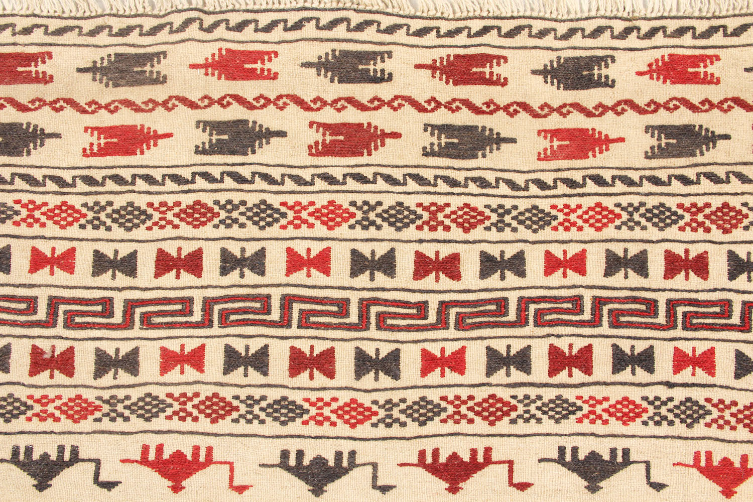 4' 6" x 6' 6 Ivory Handmade Pai Murgh Soumak Kilim Rug Rectangular