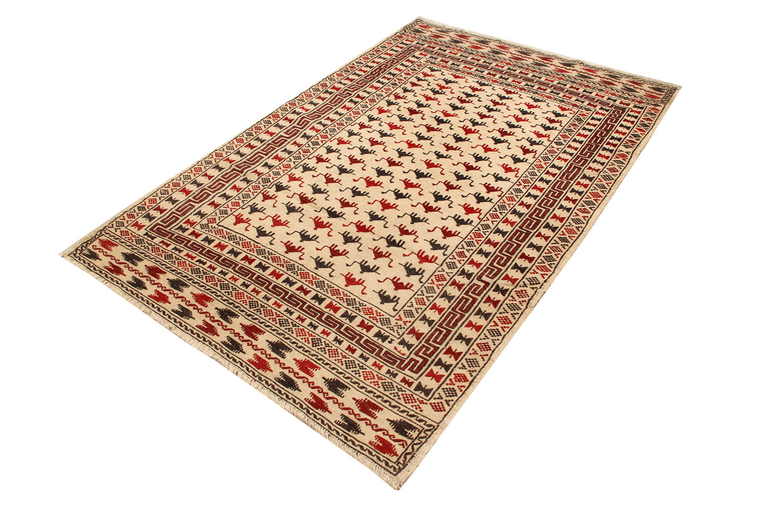 4' 6" x 6' 6 Ivory Handmade Pai Murgh Soumak Kilim Rug Rectangular