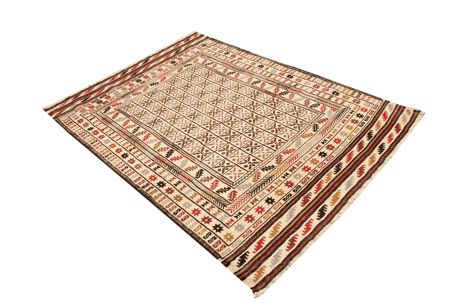 4' x 6' Ivory Handmade Pai Murgh Soumak Kilim Rug Rectangular