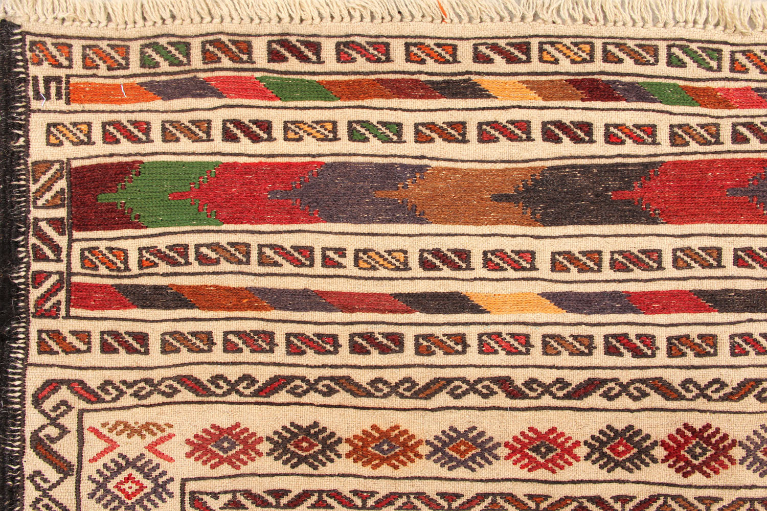 4' 6" x 6' 6 Ivory Handmade Pai Murgh Soumak Kilim Rug Rectangular