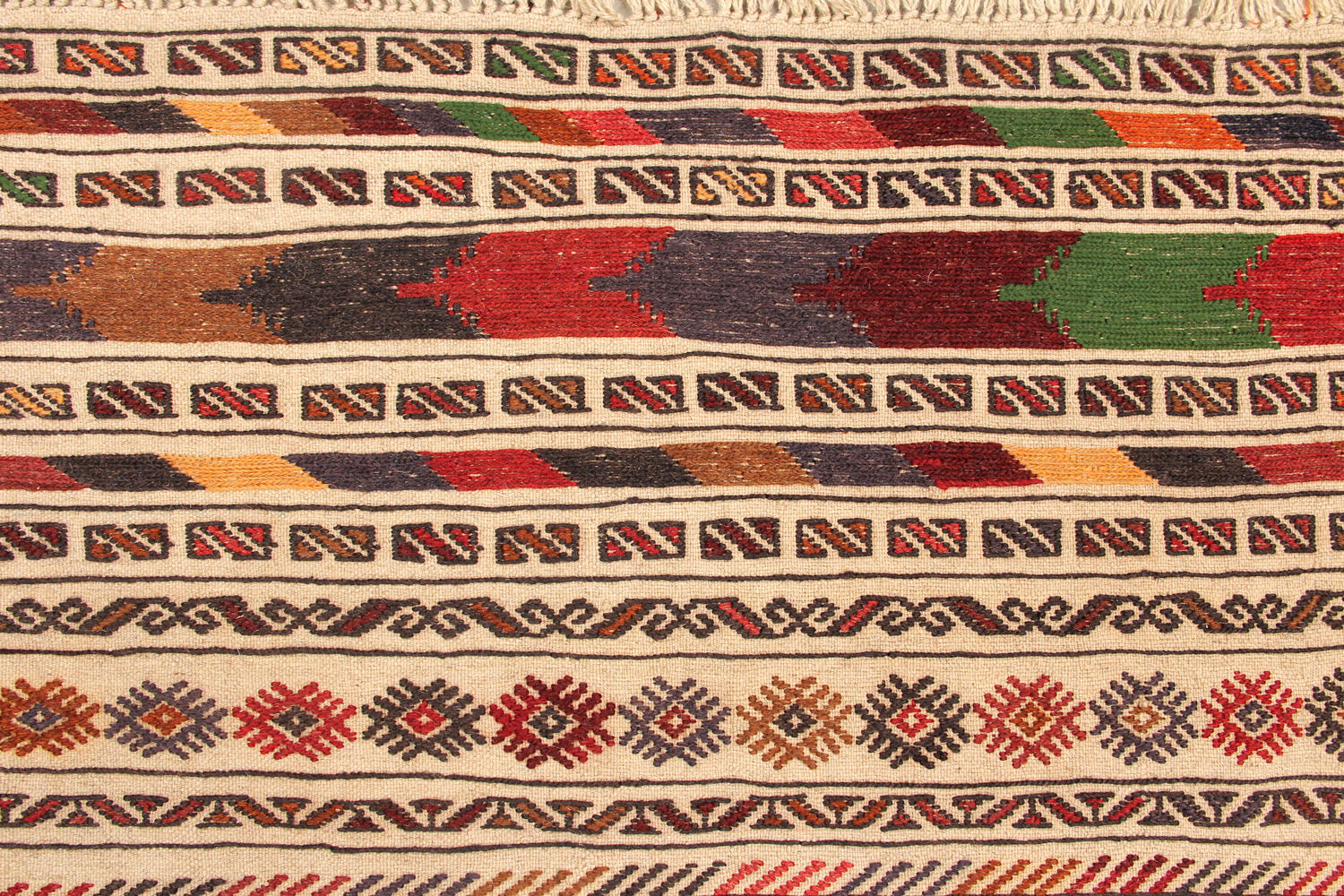 4' 6" x 6' 6 Ivory Handmade Pai Murgh Soumak Kilim Rug Rectangular