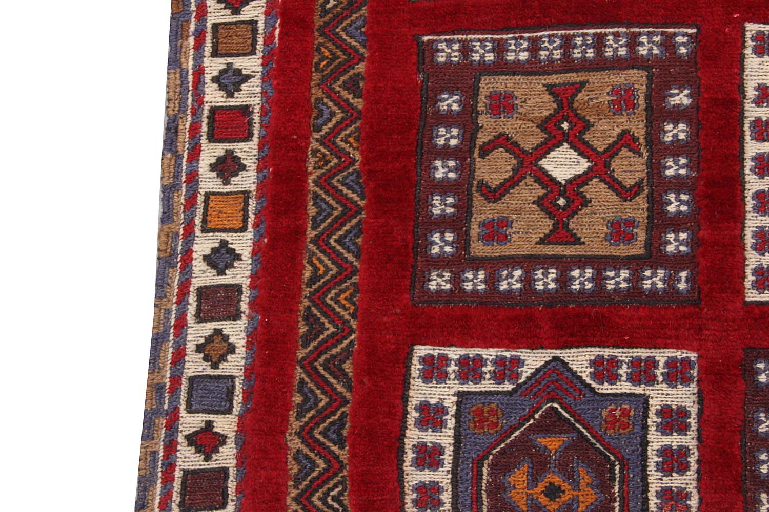 Red Handmade Berjista Afghan Rug Rectangular